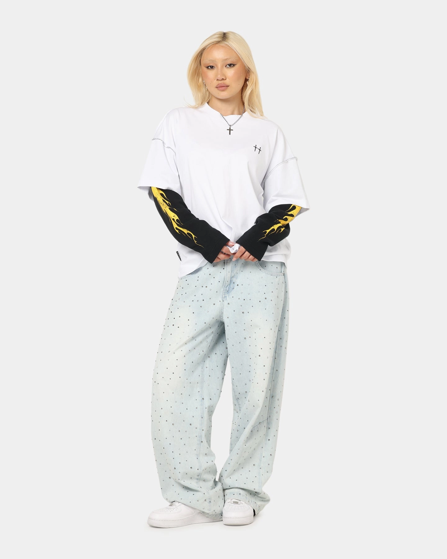 Saint Morta La Flame Long Sleeve T-Shirt White/Black Cozy Apparel Oversized Silhouette