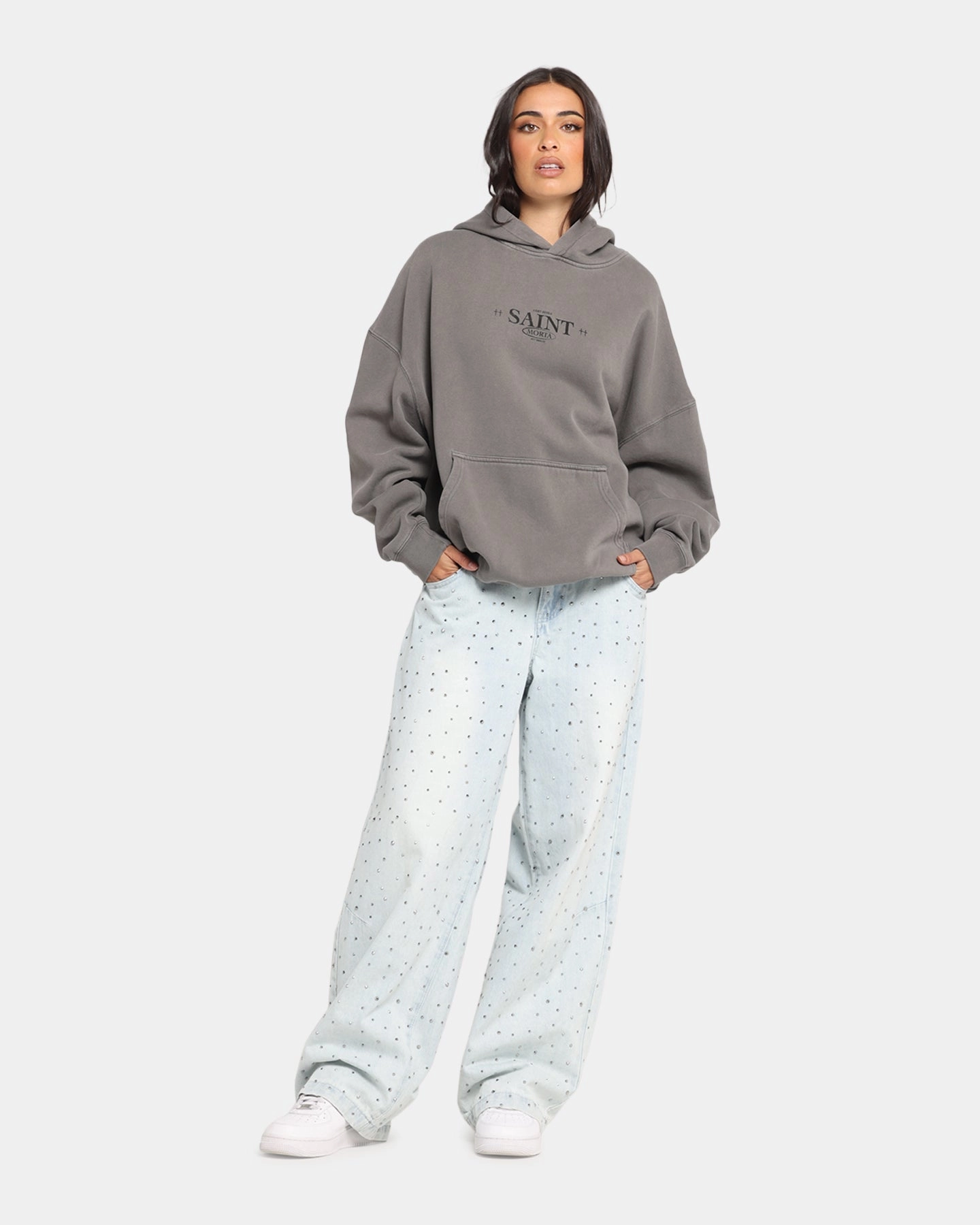 Denim teachers Saint Morta Lost Souls Boxy Hoodie Washed Charcoal