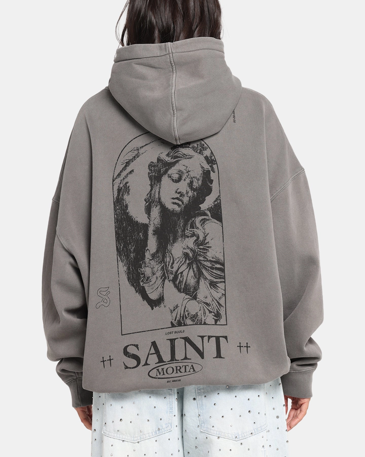 Saint Morta Lost Souls Boxy Hoodie Washed Charcoal Quick Dry Coating