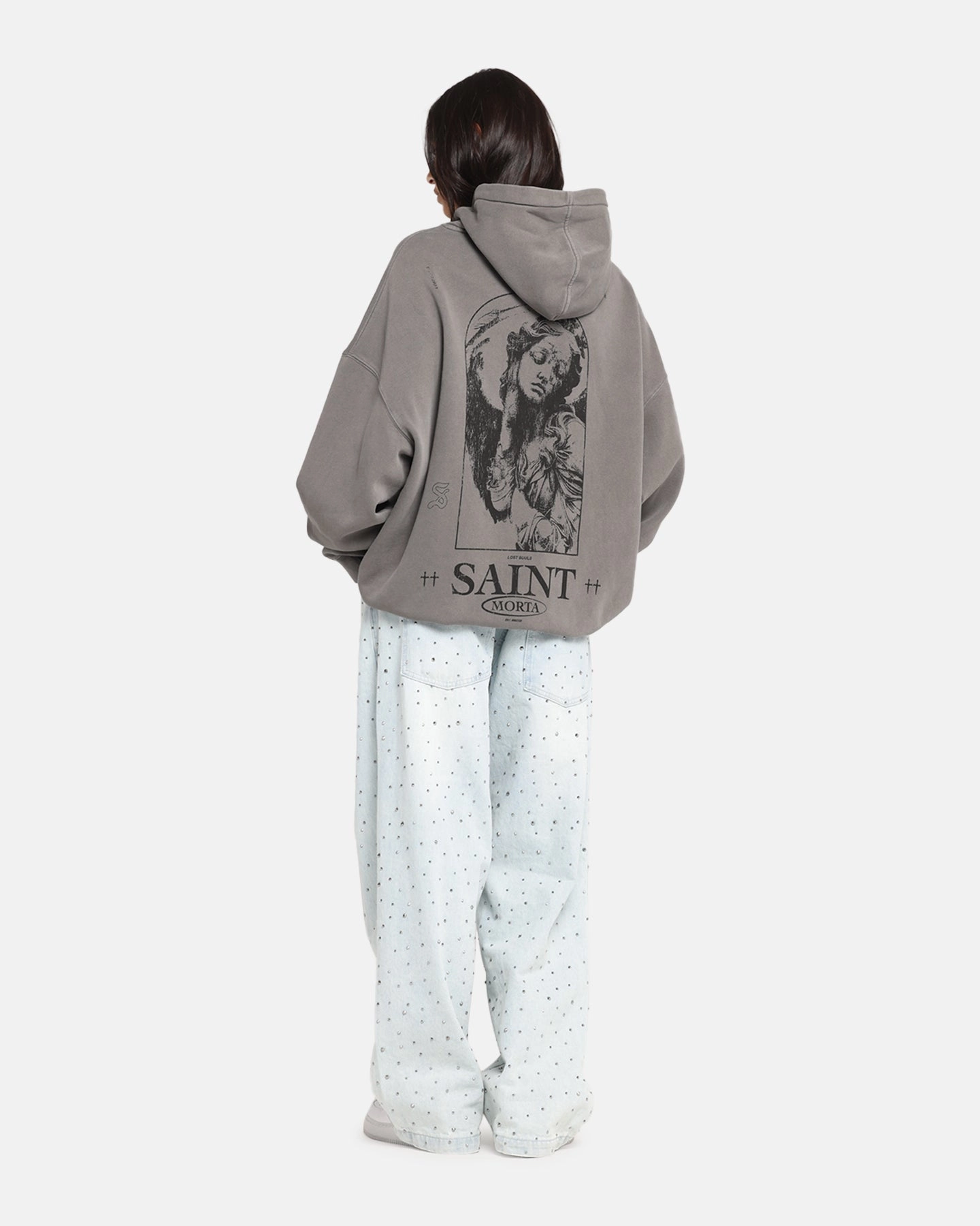 Saint Morta Lost Souls Boxy Hoodie Washed Charcoal Adjustable Waist Tabs