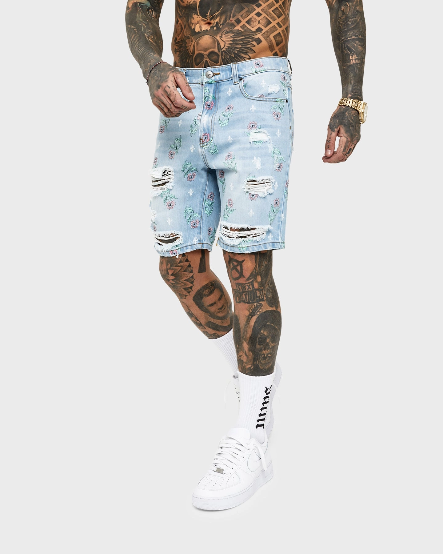 Anti Snag Fabric Quick Access Pockets Saint Morta Lover Distressed Denim Shorts Superwash Blue