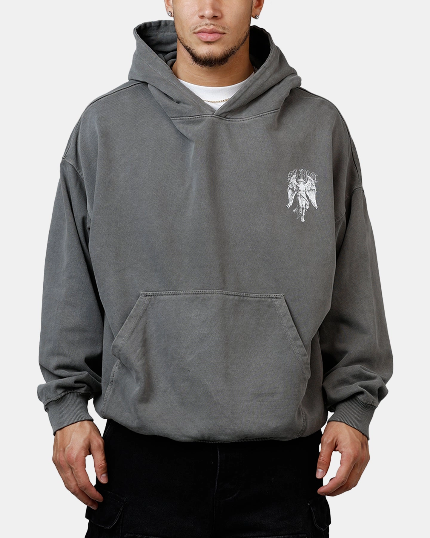Laser Cut Perforations Saint Morta Lucian Premium Hoodie Washed Charcoal