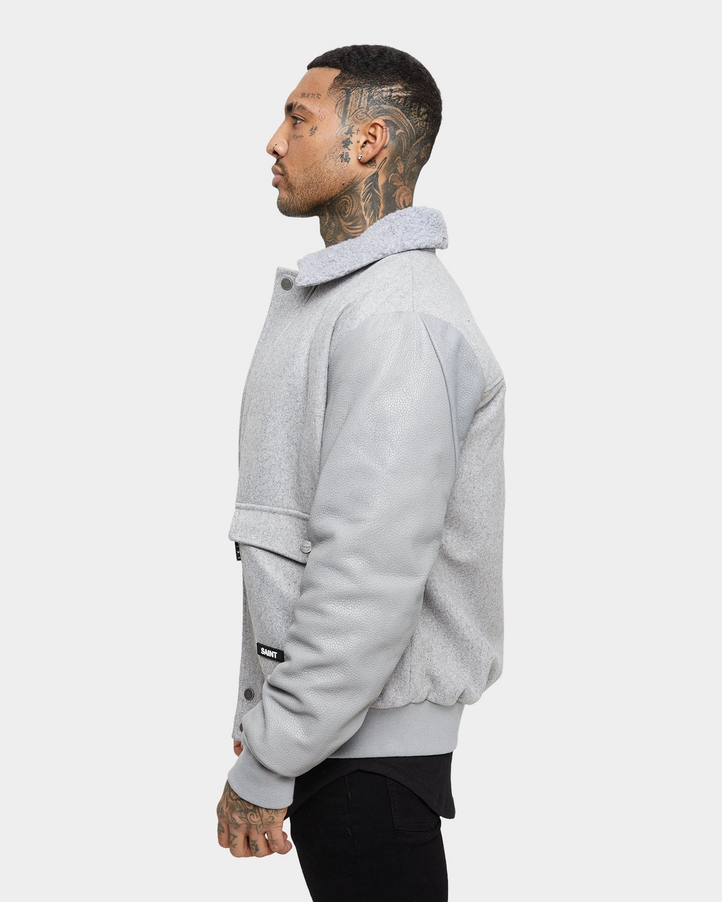 Saint Morta Maverick Sherpa Leather Jacket Light Grey Reinforced Hem HiddenStorage