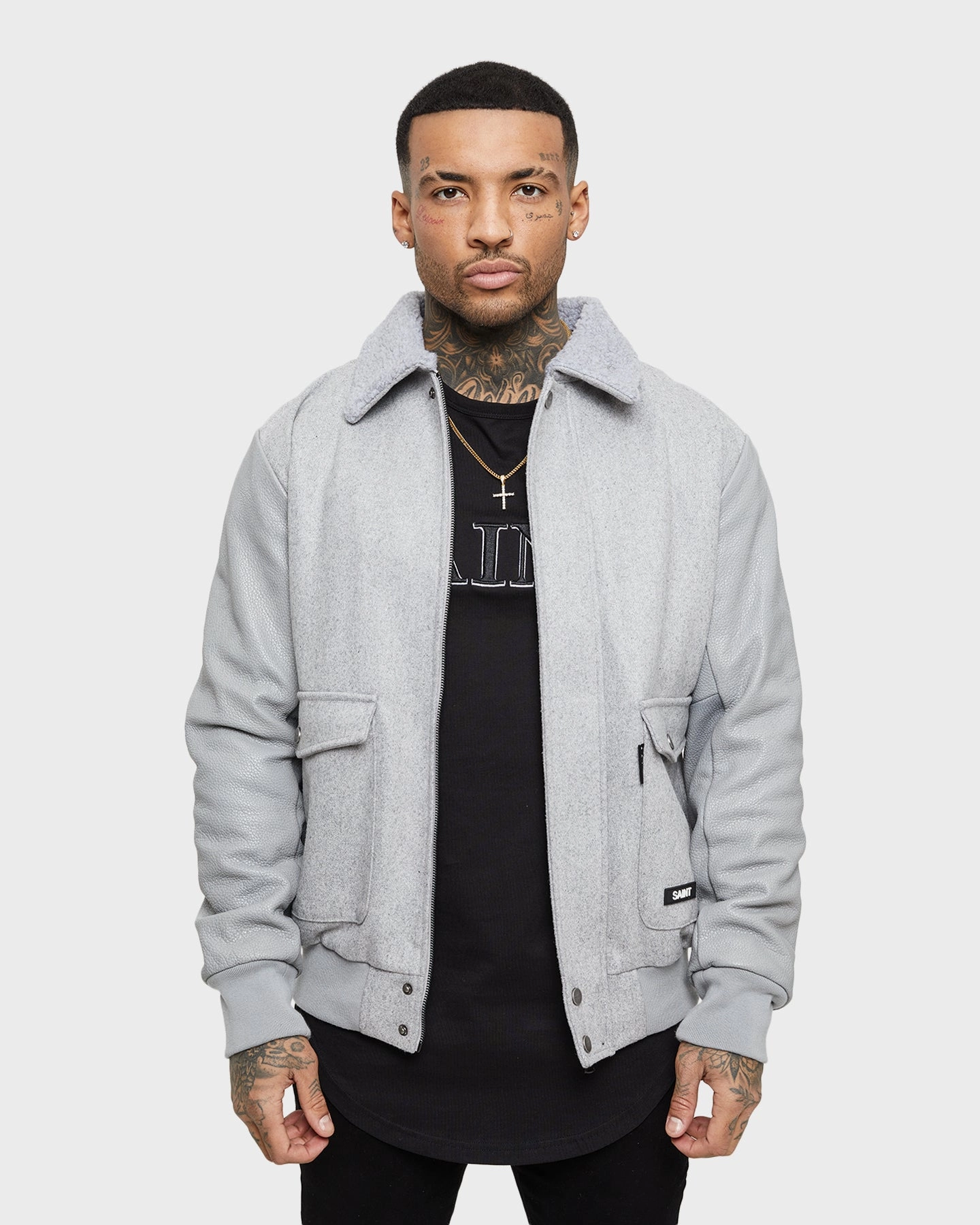 Oppose Saint Morta Maverick Sherpa Leather Jacket Light Grey