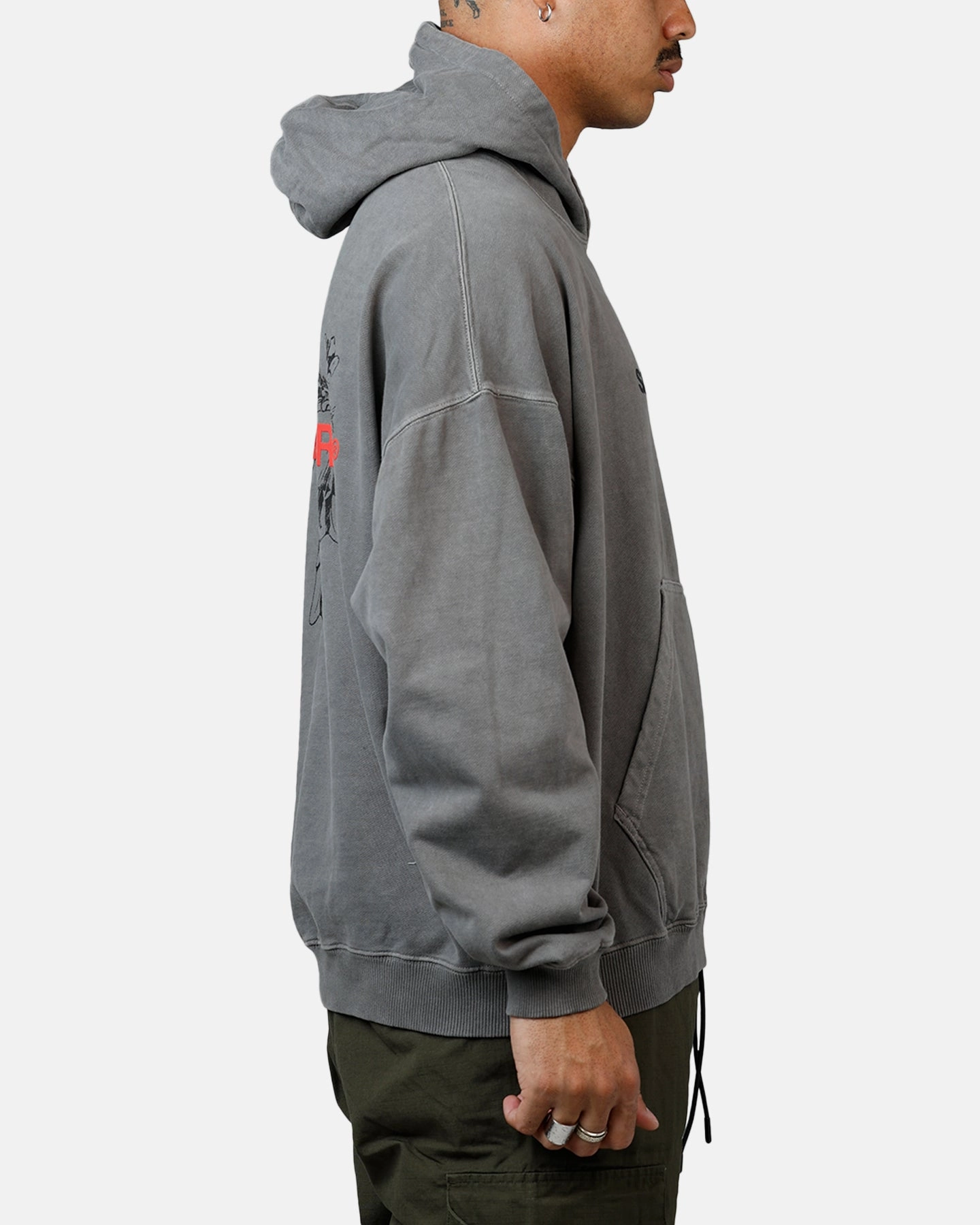 Full length Layer Look Saint Morta Memoriam Boxy Hoodie Washed Charcoal
