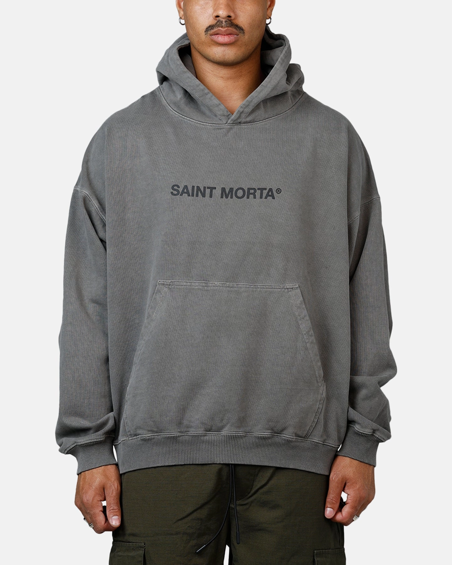 LowProfileLogo Everyday Jacket Saint Morta Memoriam Boxy Hoodie Washed Charcoal
