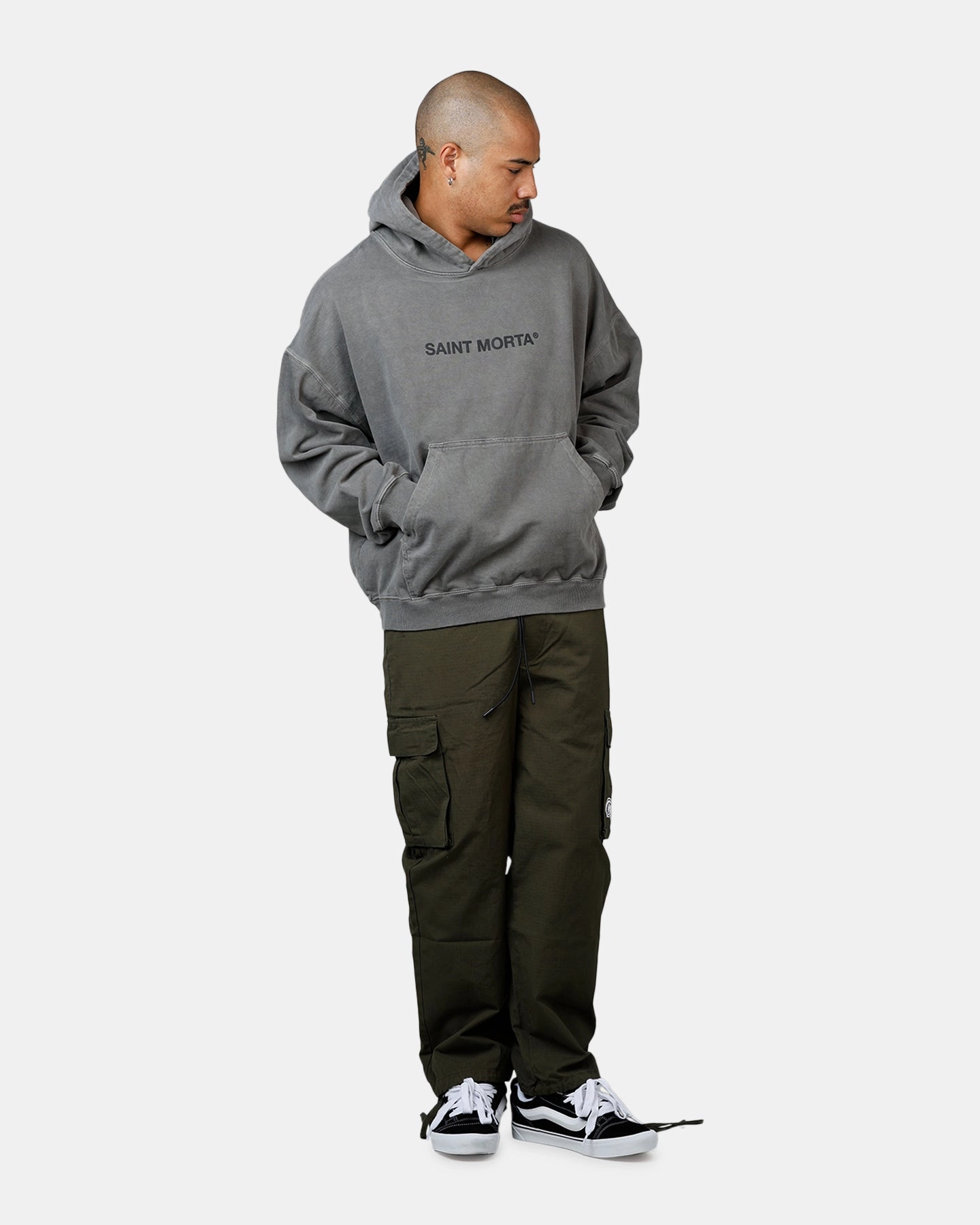 Aim PaddedShoulders Saint Morta Memoriam Boxy Hoodie Washed Charcoal