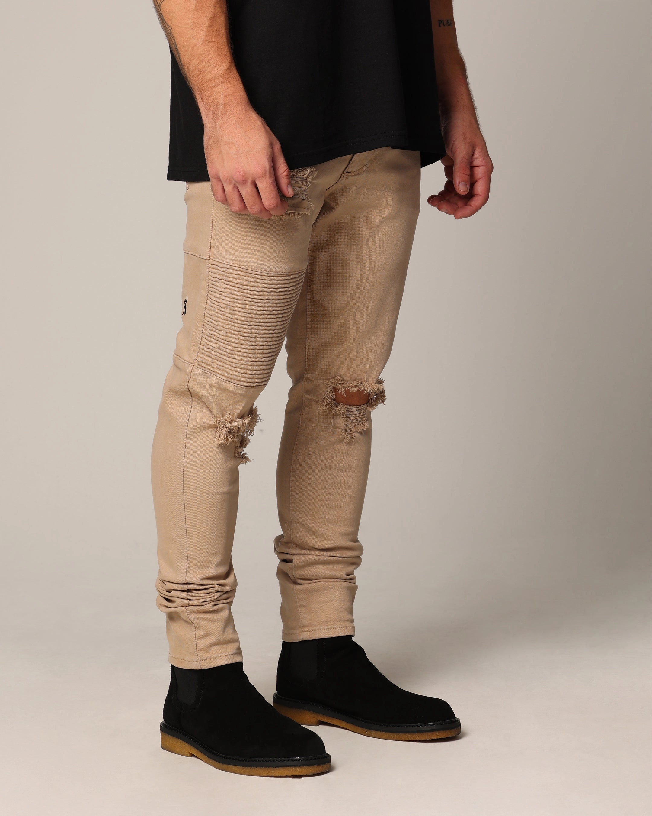 Bartack Stitching Neutral Outfit Piece Saint Morta Men's Index Distressed Biker Jeans Bone