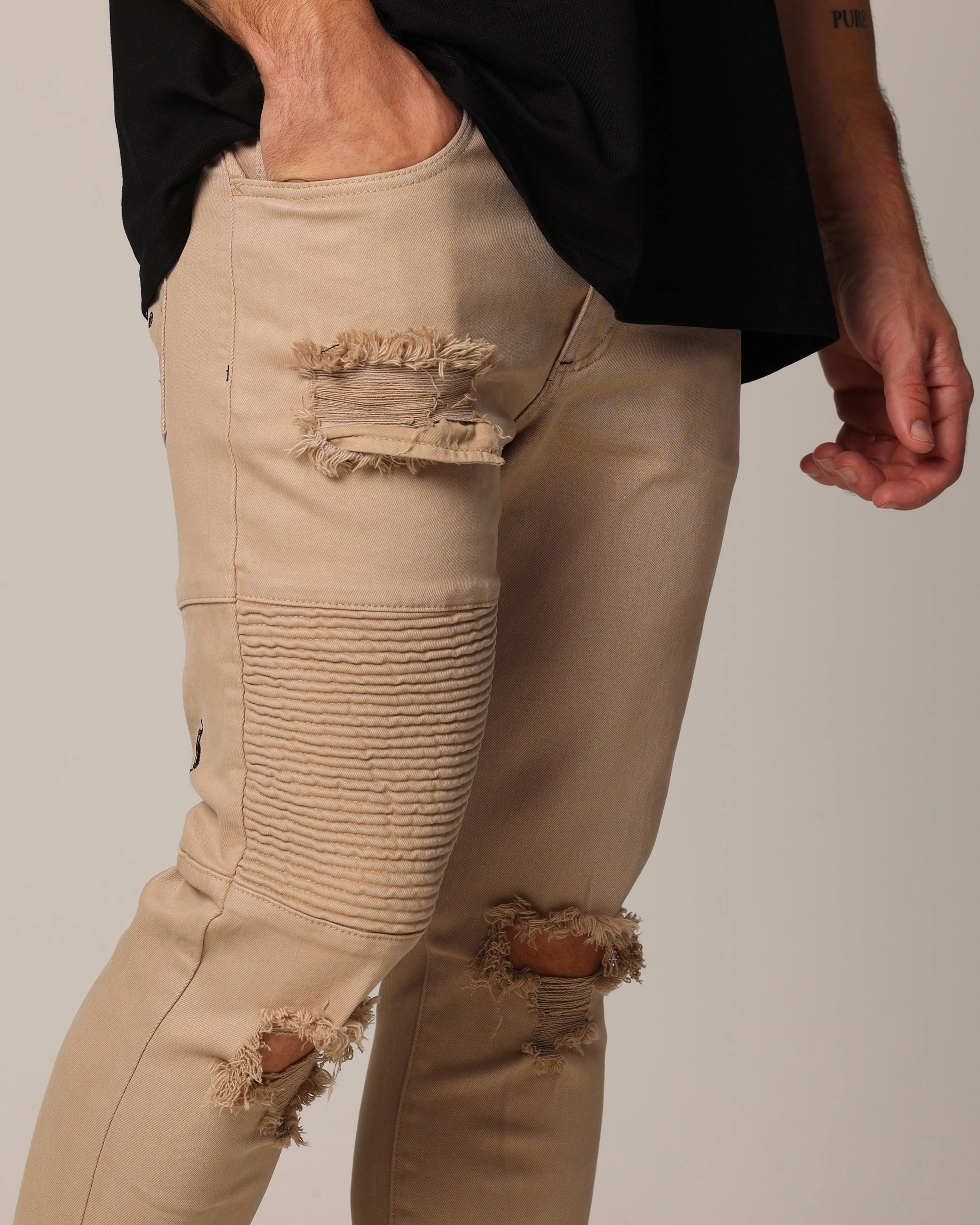 Saint Morta Men's Index Distressed Biker Jeans Bone Sustainable Student Outfit Nature Lover Classic Casual