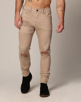 No Iron Wear Work Ready Lightweight Textured Saint Morta Men's Index Distressed Biker Jeans Bone