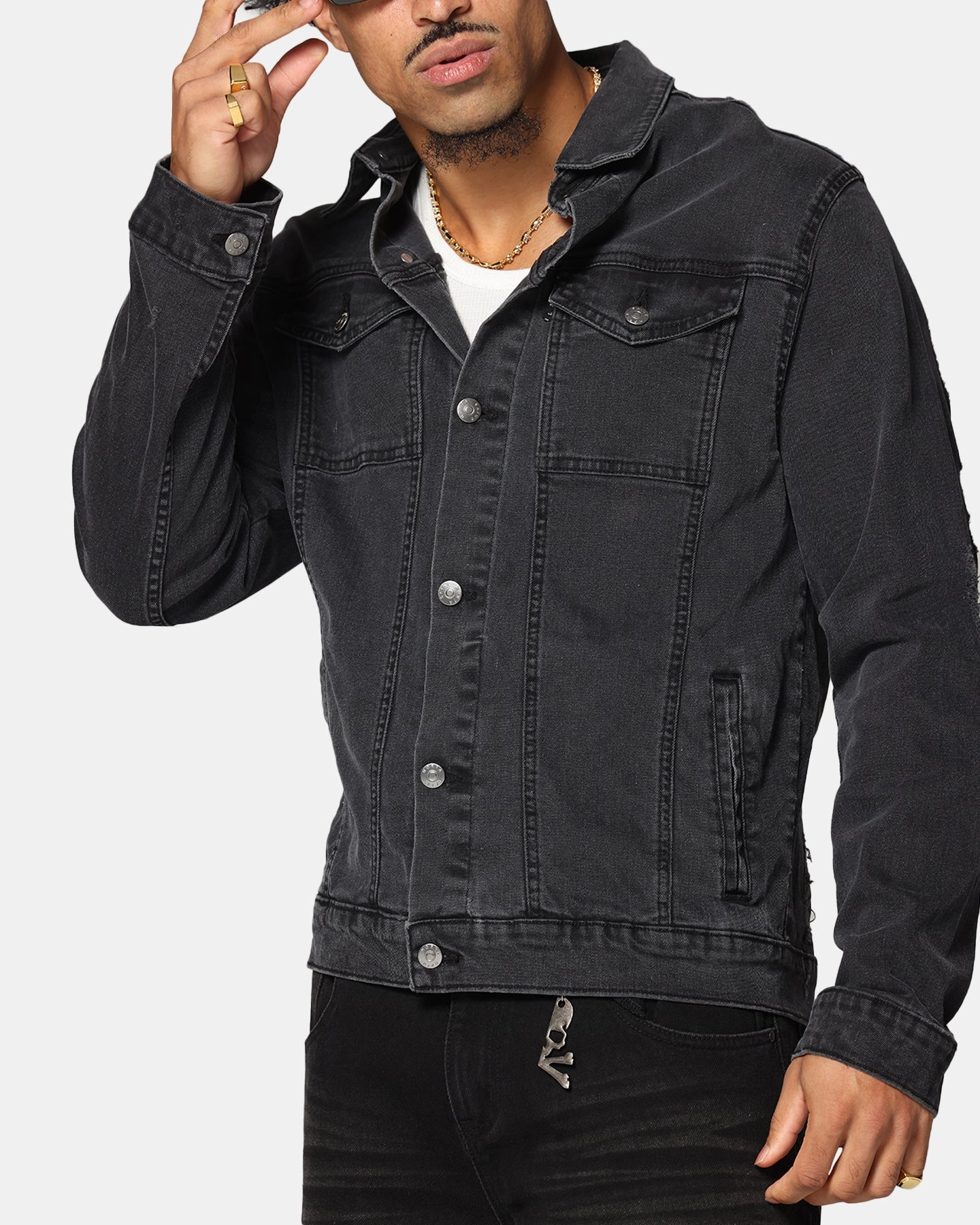 Saint Morta Men's Vintage Denim Jacket Aged Black Slim Profile Classic Jacket Fit