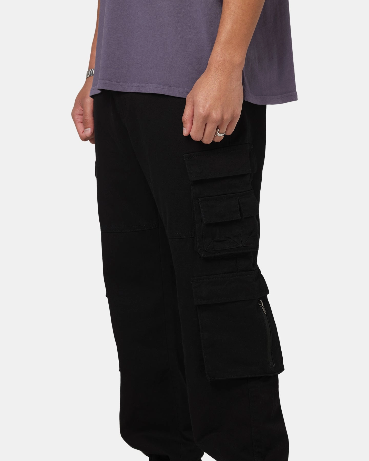 Saint Morta Modern Utility Cargo Pants Washed Black Relaxed Look