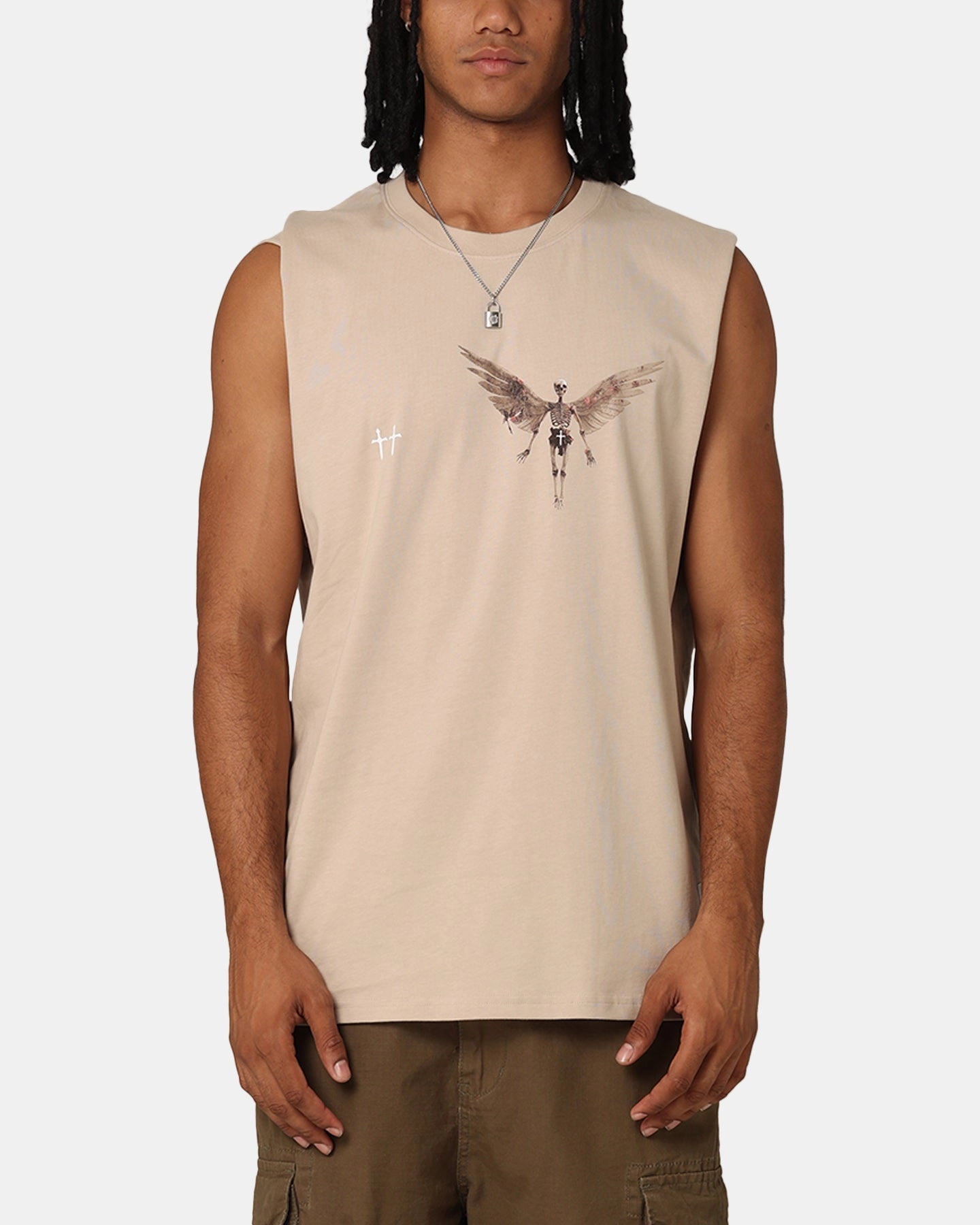 Cozy Wardrobe OdorResistantTechnology Saint Morta Momento Mori Oversized Muscle T-Shirt Stone