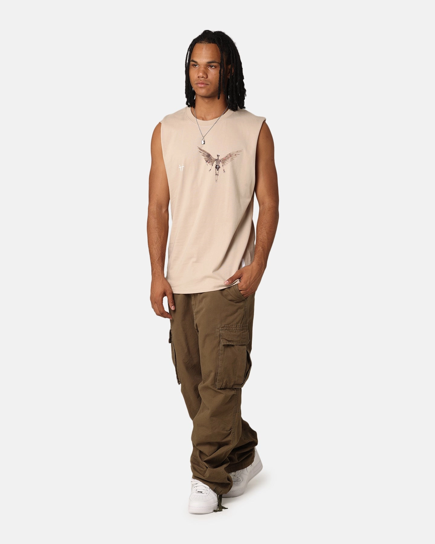 Saint Morta Momento Mori Oversized Muscle T-Shirt Stone Lace trim Simple yet stylish