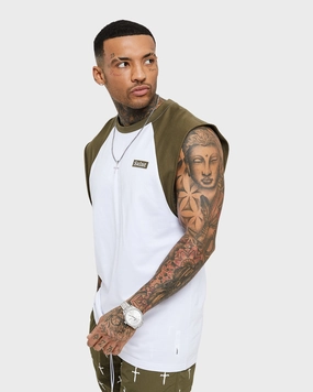 Reinforced Collar V neck style Saint Morta Numeraire Raglan Muscle T-Shirt Army Green