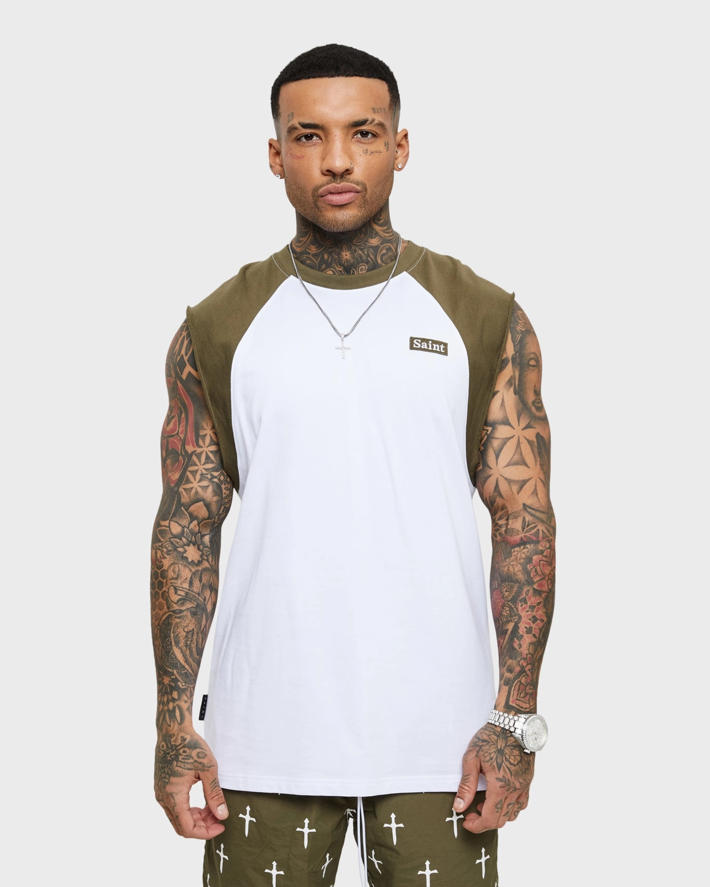 Saint Morta Numeraire Raglan Muscle T-Shirt Army Green Timeless Fit Streetwear Style