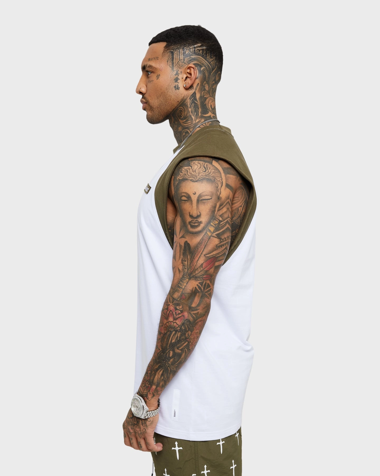 Classic Comfort Style Saint Morta Numeraire Raglan Muscle T-Shirt Army Green