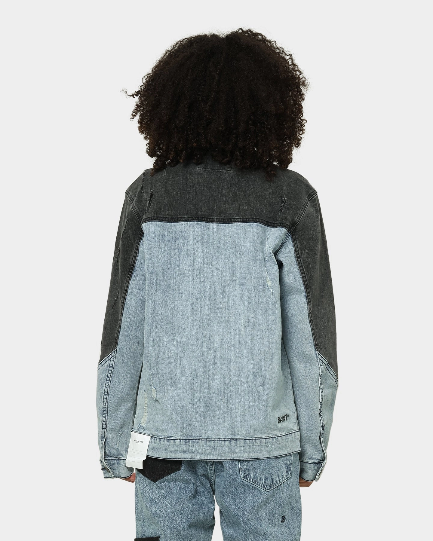 Saint Morta Patchwork Denim Jacket Light Blue/Black Puncture Resistant Material