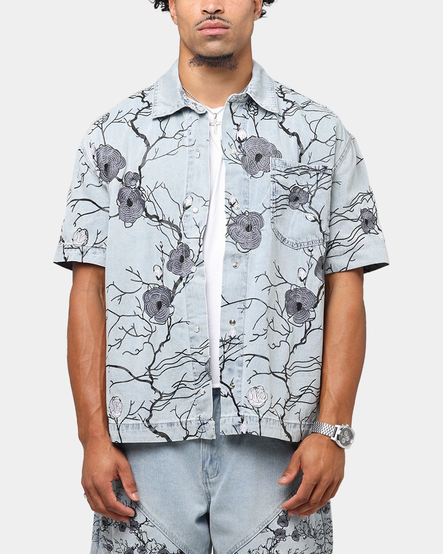 Saint Morta Poison Ivy Boxy Denim Shirt Mid Blue Office Outfit