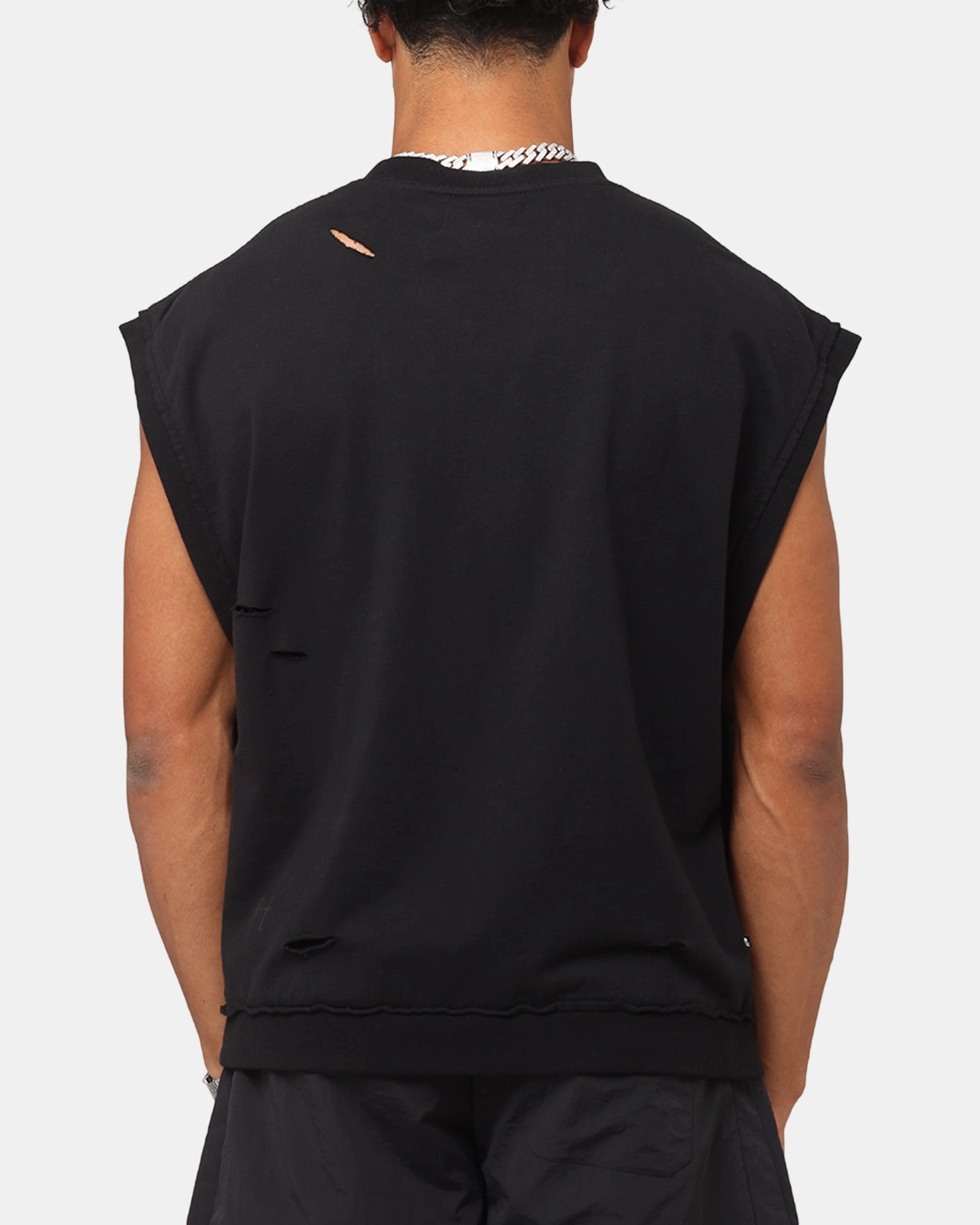 Smart Layer Streetwear Style Saint Morta Premium Cut Off Sweat Shirt Black