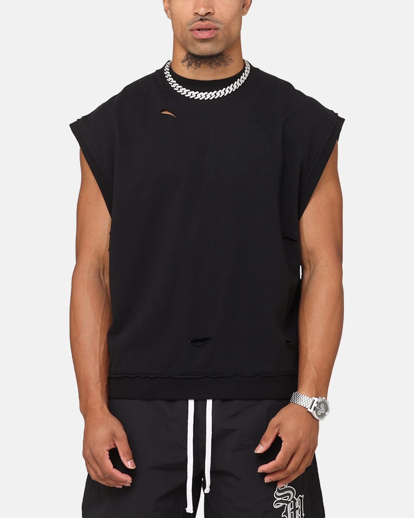 Saint Morta Premium Cut Off Sweat Shirt Black Travel Ready