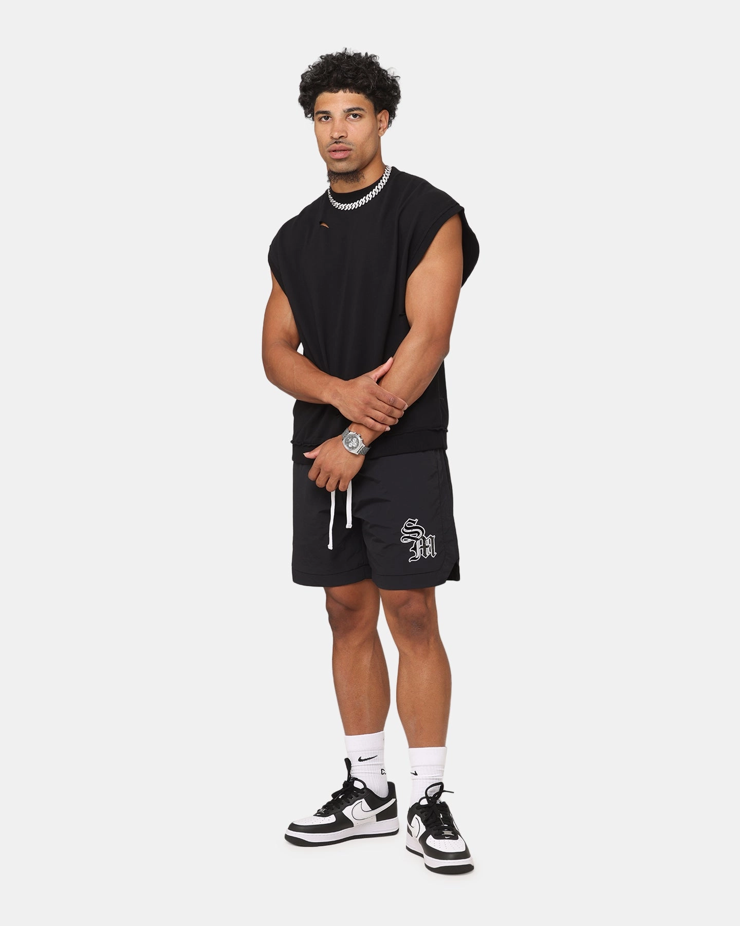 MoistureWickingFabric Stylish Design Saint Morta Premium Cut Off Sweat Shirt Black