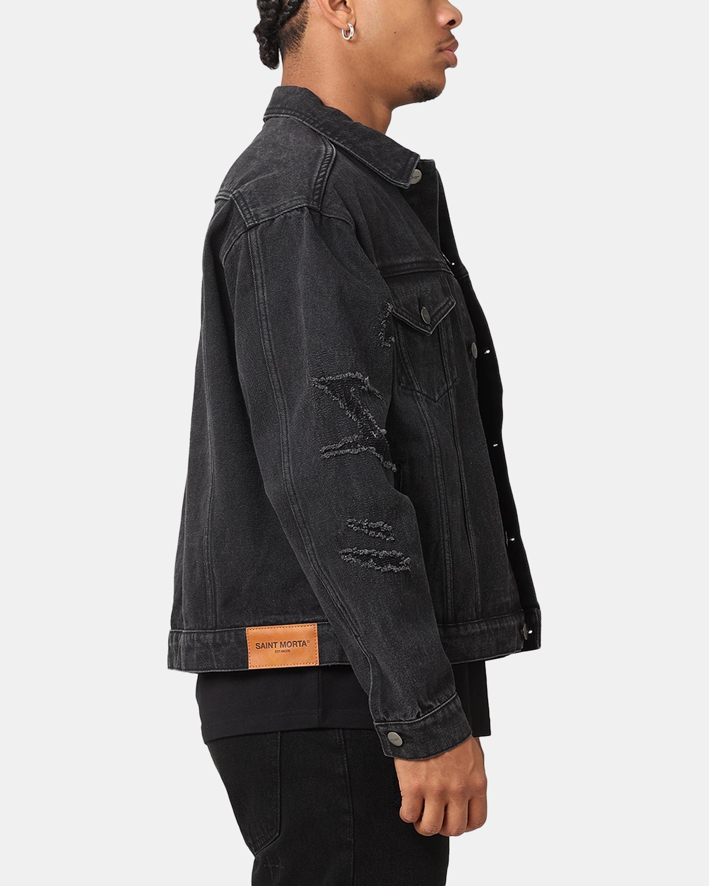 Saint Morta Rage Denim Jacket Black platform Articulated Sleeves