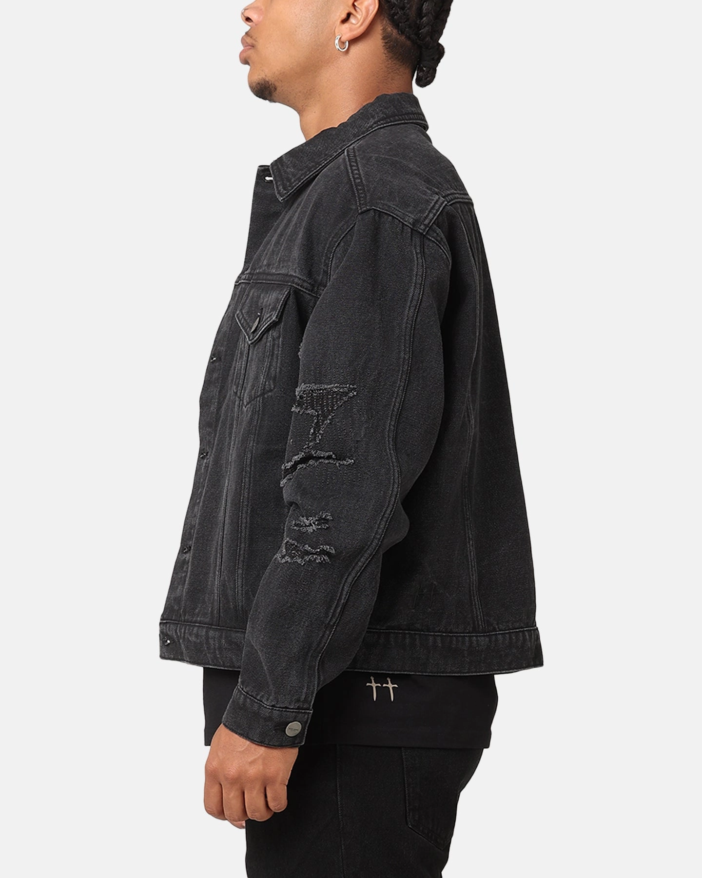 Embroidered Opinion Saint Morta Rage Denim Jacket Black