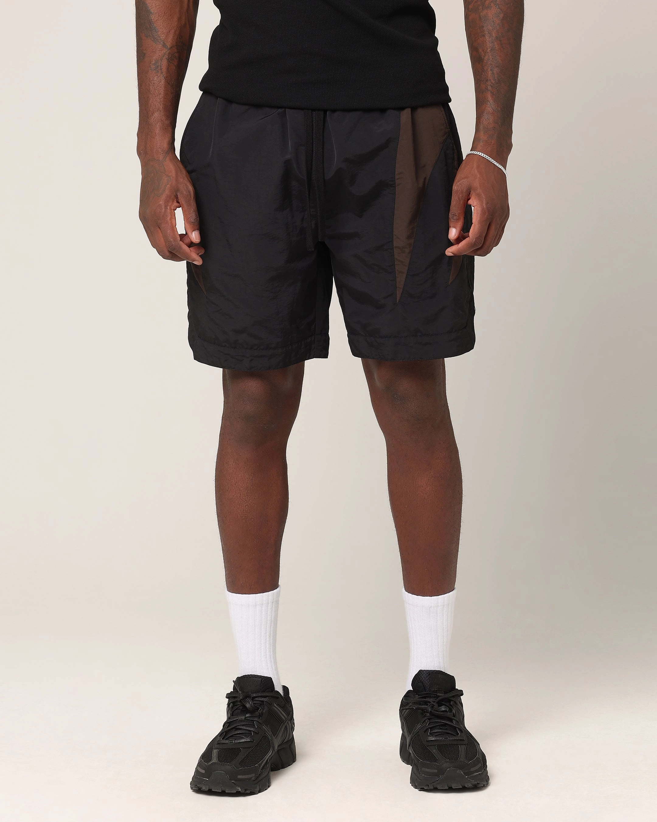 Saint Morta Rage Nylon Shorts Black/Brown mix and match Durable Hem Finishing