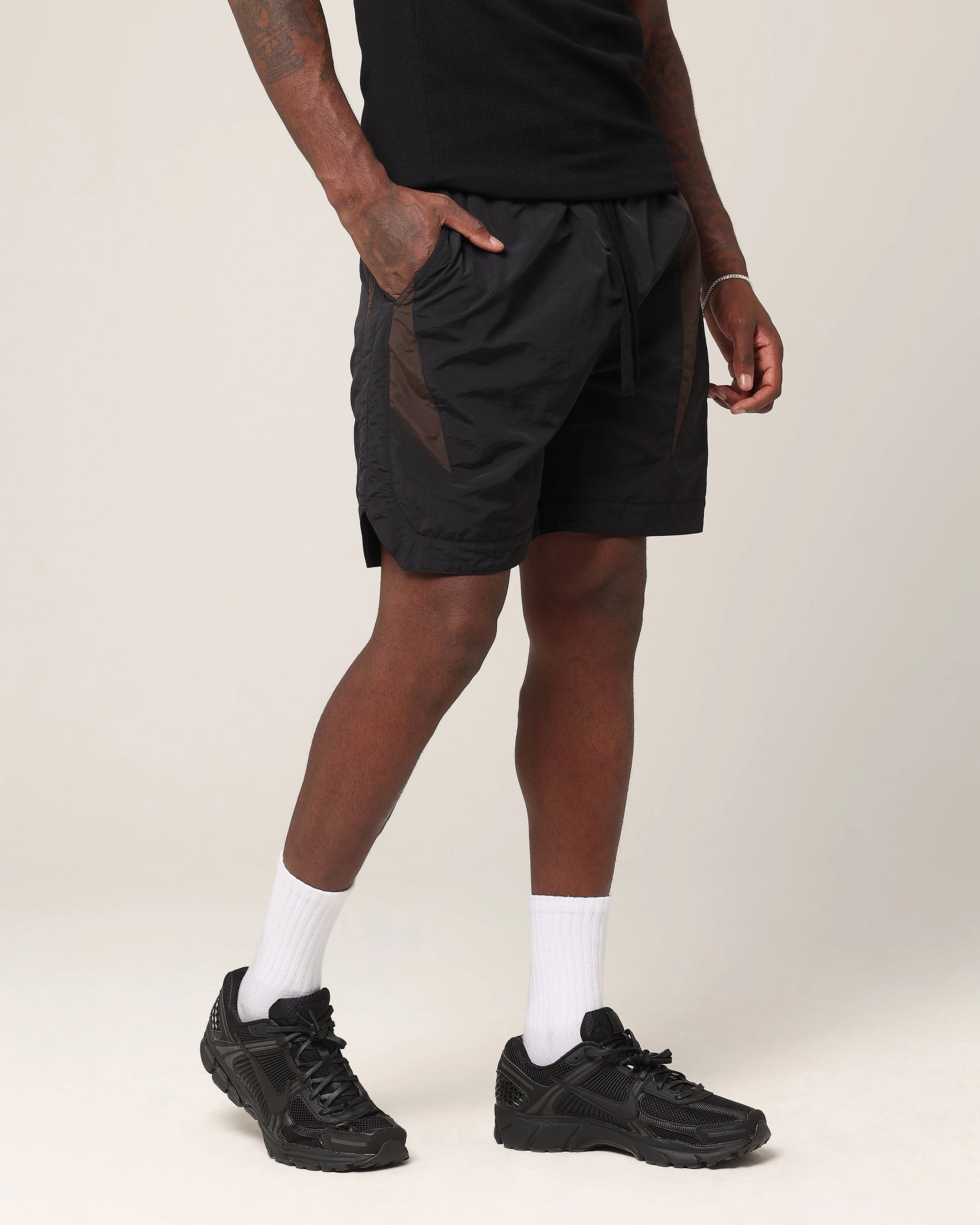 Saint Morta Rage Nylon Shorts Black/Brown Daywear snap closure