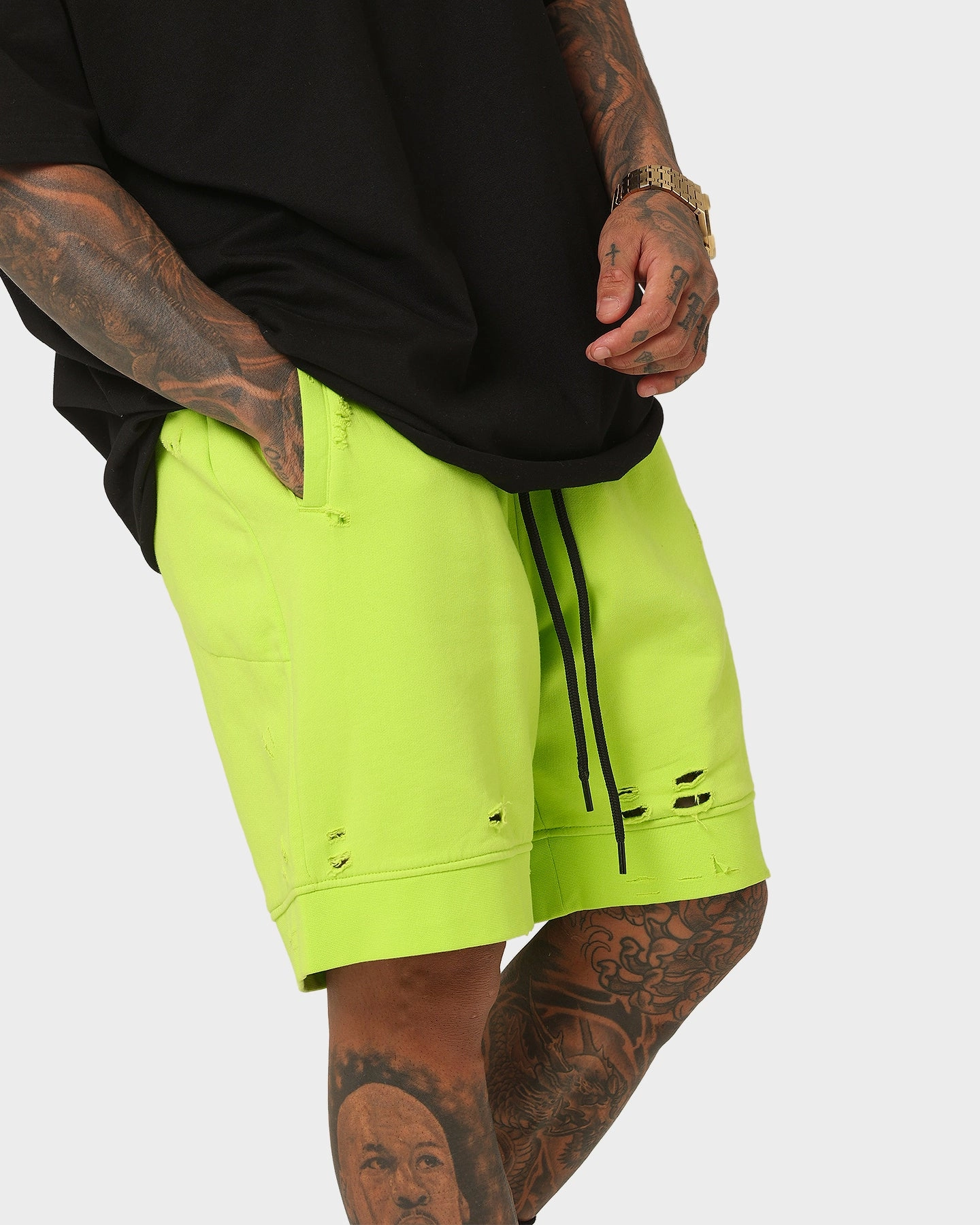 Saint Morta Rags Fleece Shorts Neon Green Easy Adjust Drawcord Hot Day