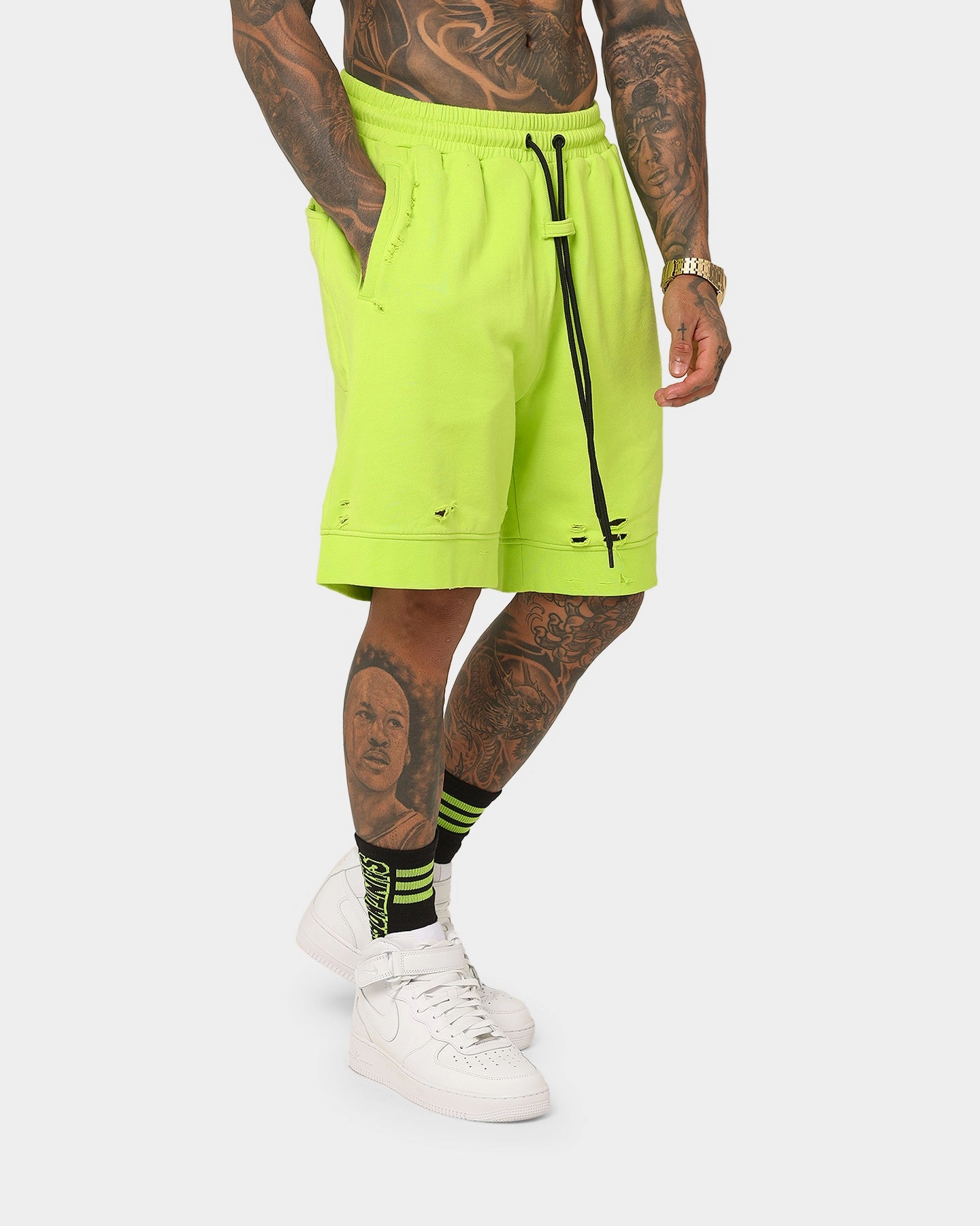 Saint Morta Rags Fleece Shorts Neon Green Recycled Material