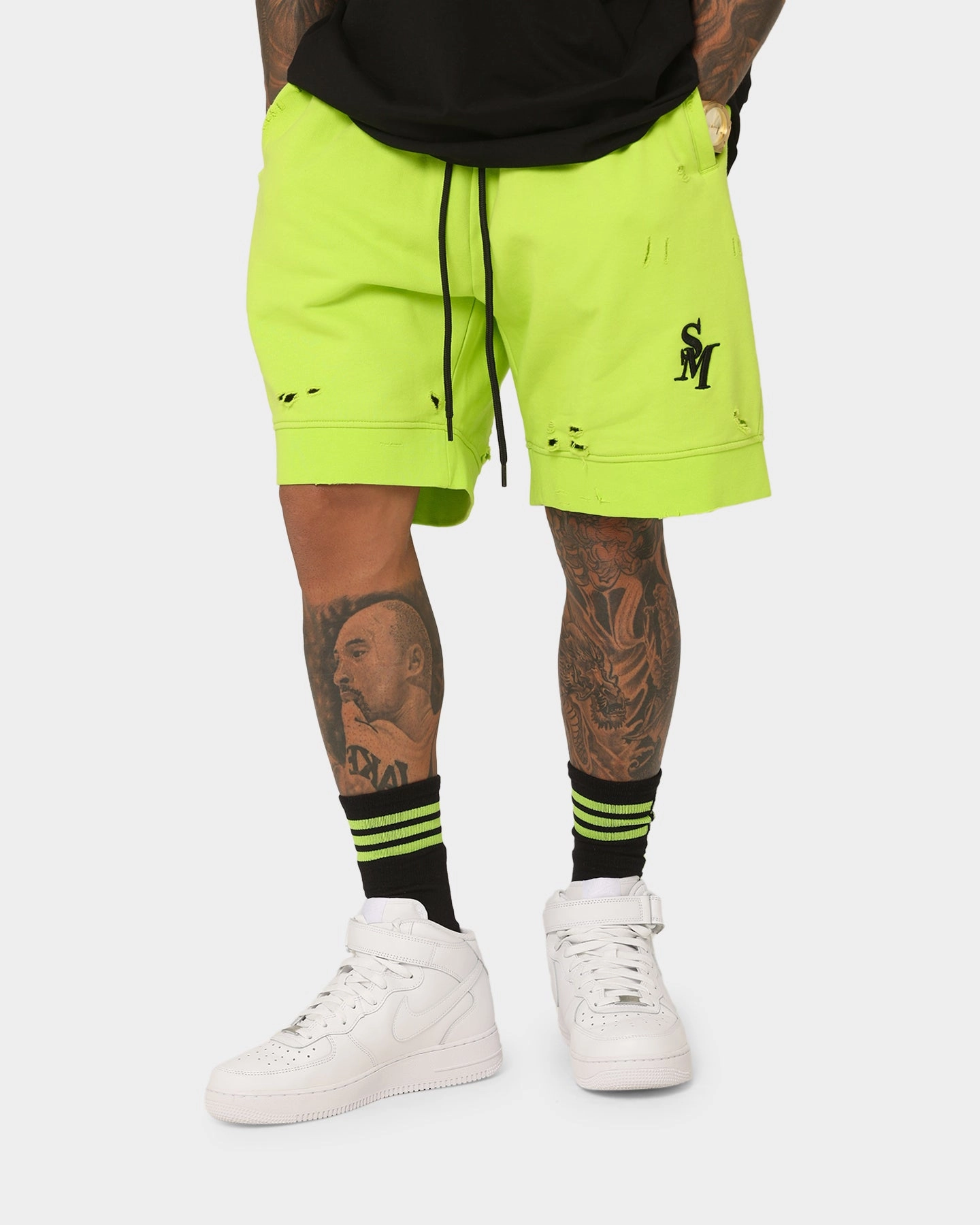 Saint Morta Rags Fleece Shorts Neon Green Clean Finish Fastening Closure