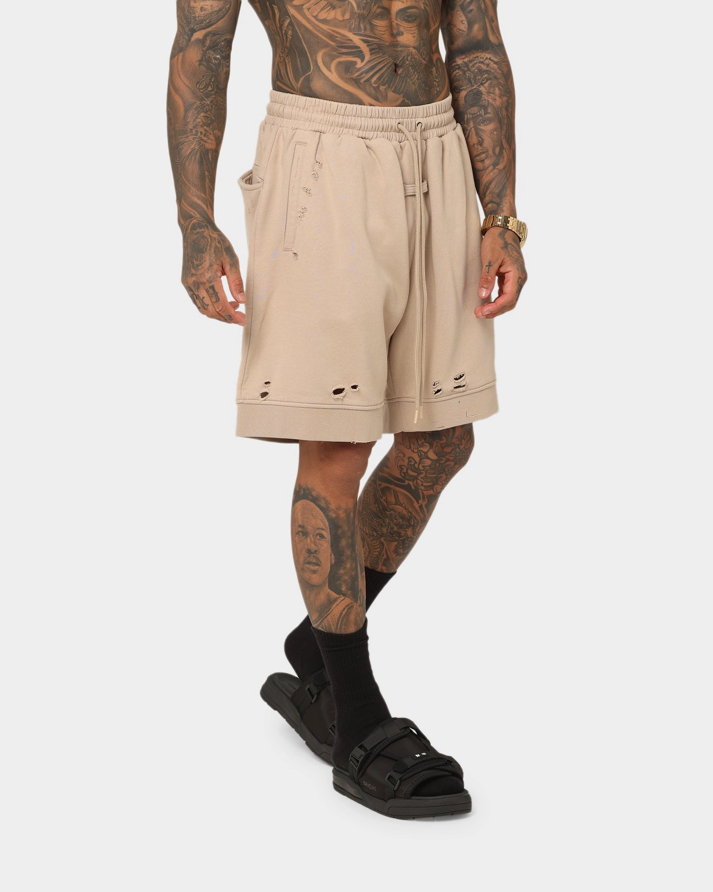 Simple Mood Saint Morta Rags Fleece Shorts Stone