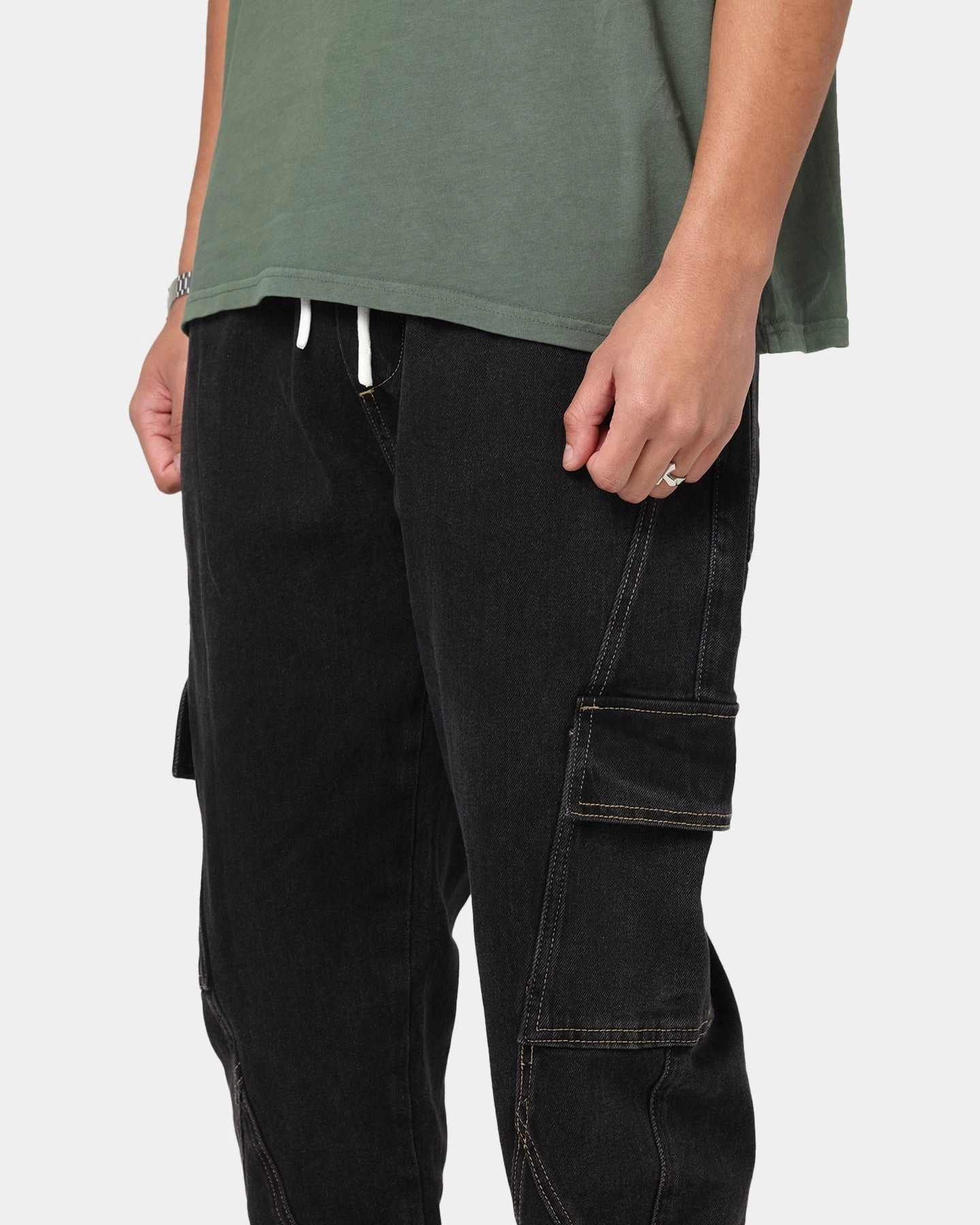 Saint Morta Rodeo Denim Joggers Black Shadow Flexible Use Durable Fabric