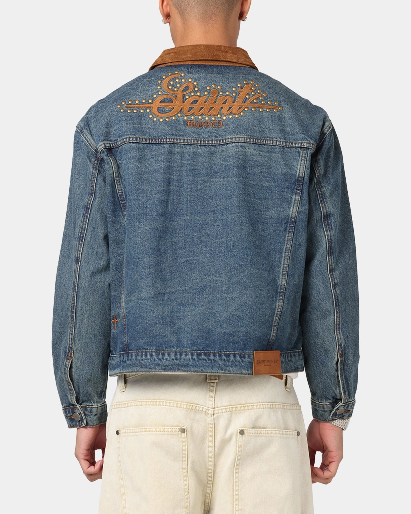 tall size Layered Security Pockets Saint Morta Rodeo Drive Denim Jacket Dirty Blue