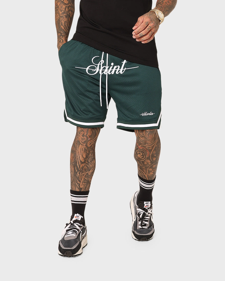 Anti Cling Technology Wind Resistant Material Saint Morta Saviour Mesh Basketball Shorts Stadium Green