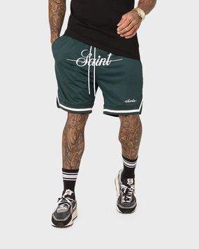 Anti Cling Technology Wind Resistant Material Saint Morta Saviour Mesh Basketball Shorts Stadium Green