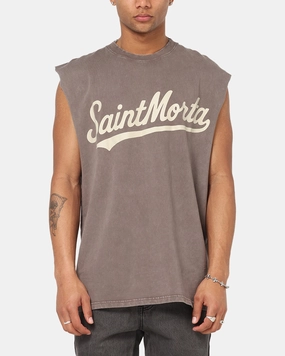 Saint Morta Script Oversized Muscle T-Shirt Washed Brown FlexibleCollarOptions