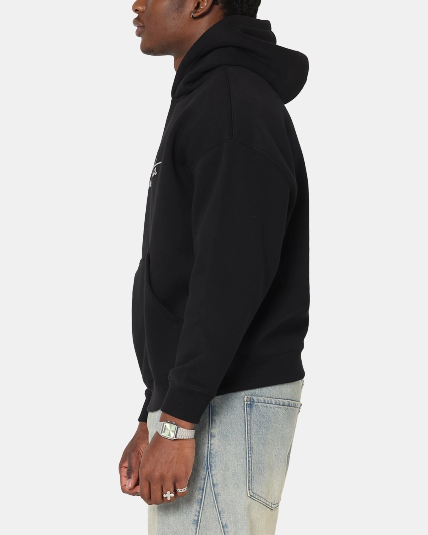 No Sag Shoulder Support Saint Morta Scripture Boxy Hoodie Black