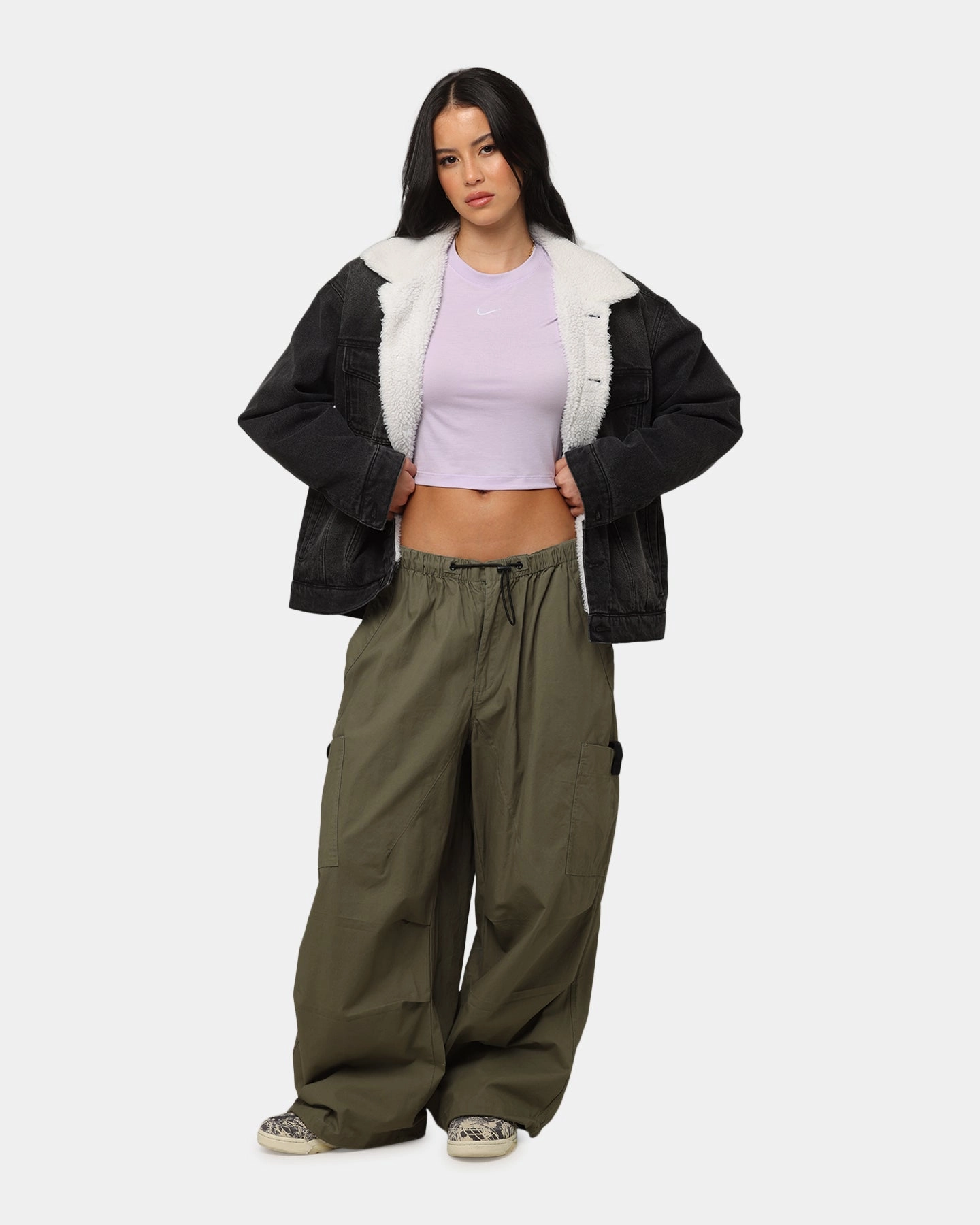 Prayer Saint Morta Sherpa Boxy Denim Jacket Black Shadow