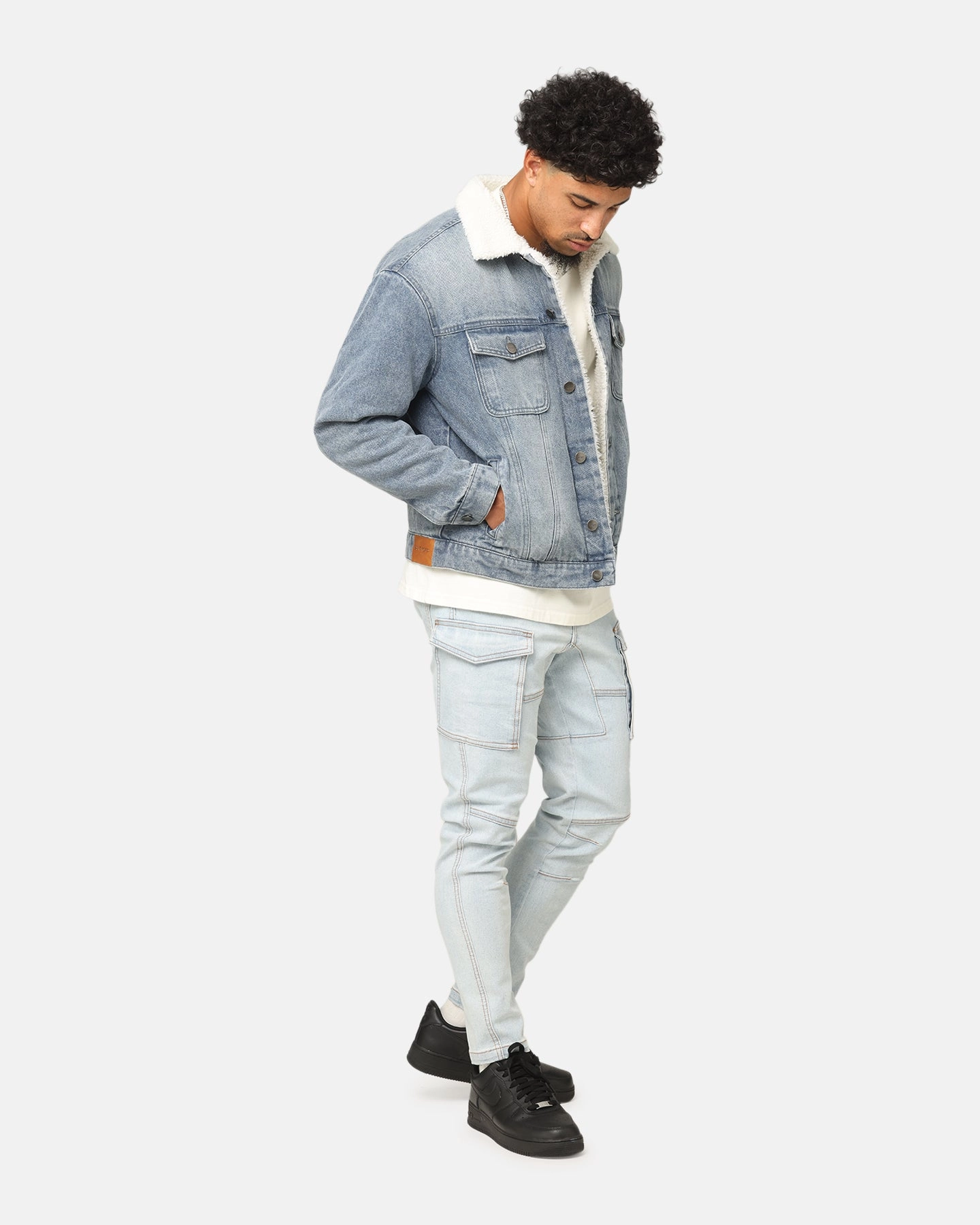 Saint Morta Sherpa Boxy Denim Jacket Dirty Denim suitable for spring activities Moisture Wicking Lining