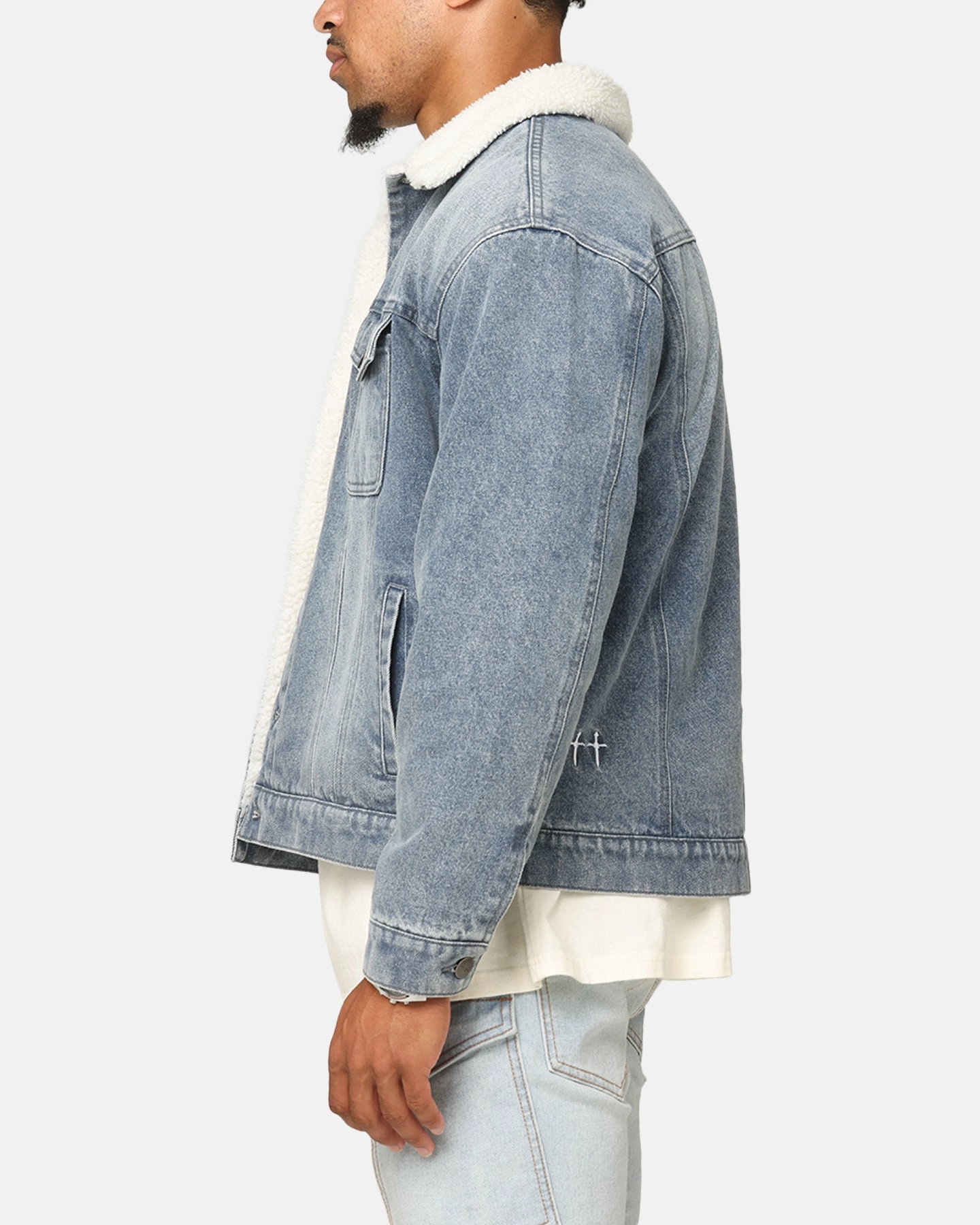 Bandana Saint Morta Sherpa Boxy Denim Jacket Dirty Denim