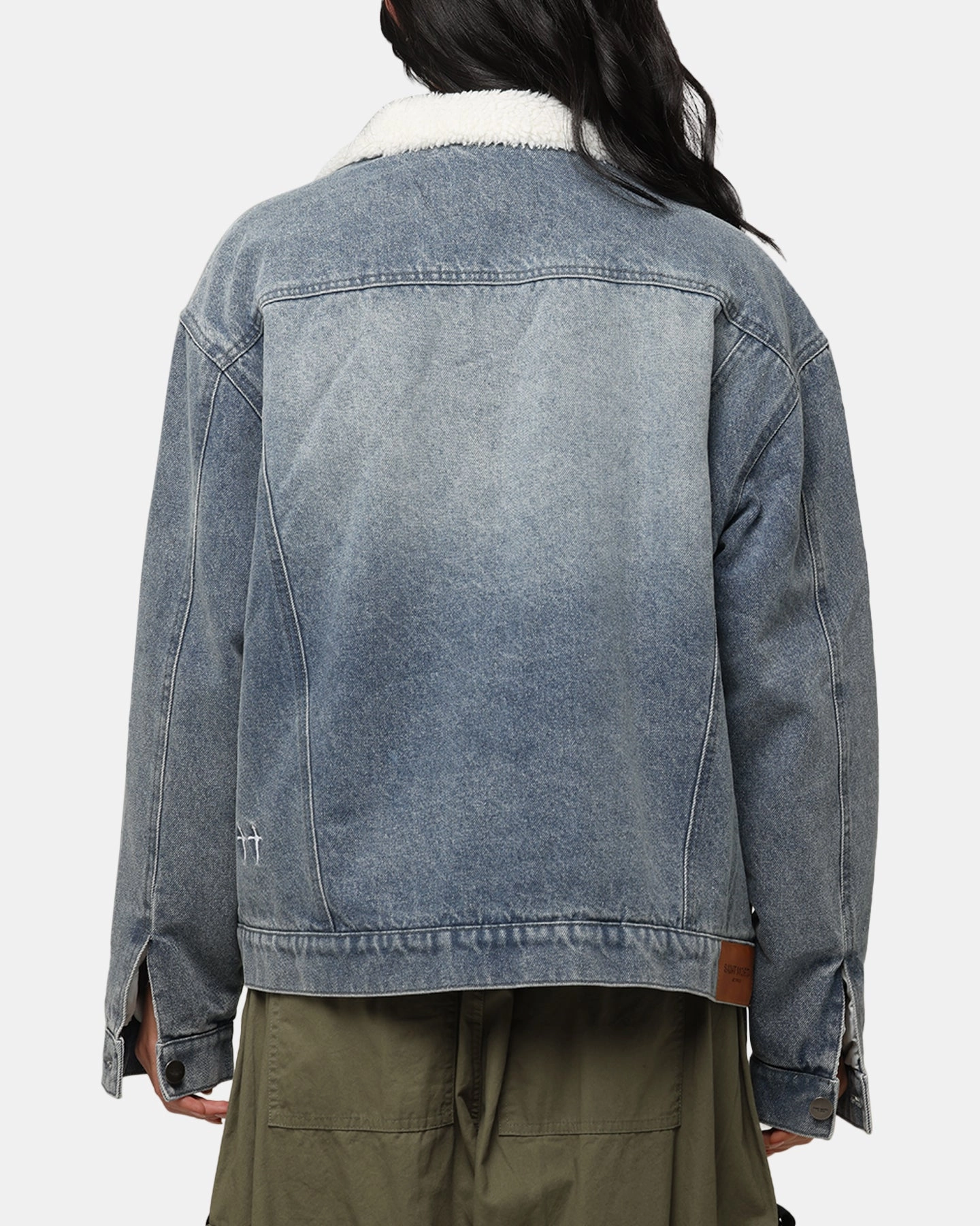 Saint Morta Sherpa Boxy Denim Jacket Dirty Denim Zip-up