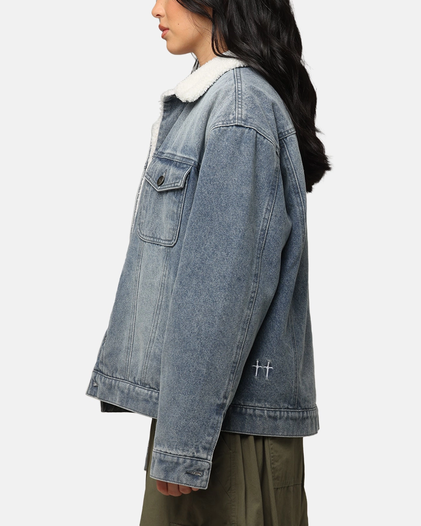 Saint Morta Sherpa Boxy Denim Jacket Dirty Denim Lip-gloss
