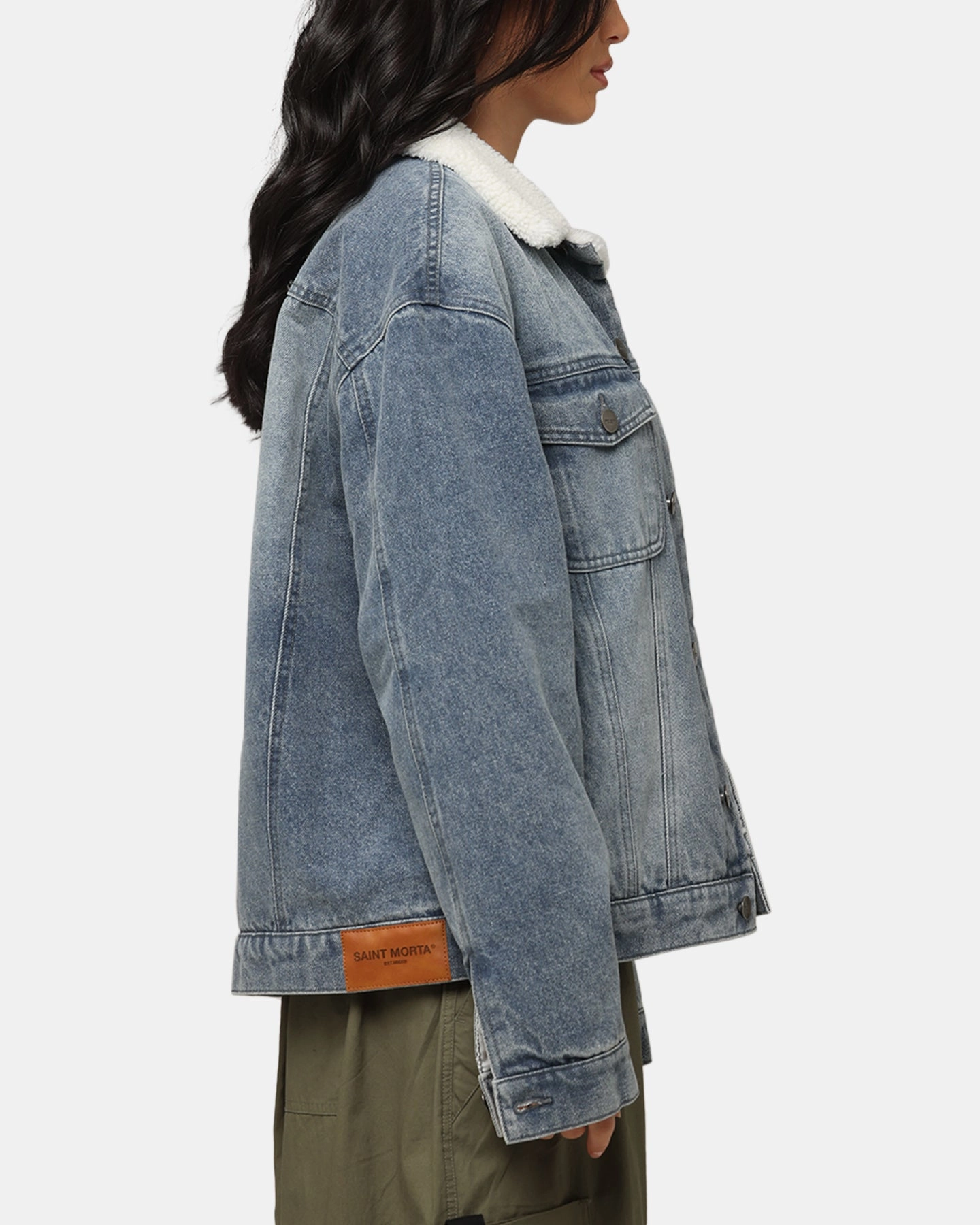 Saint Morta Sherpa Boxy Denim Jacket Dirty Denim Bestseller