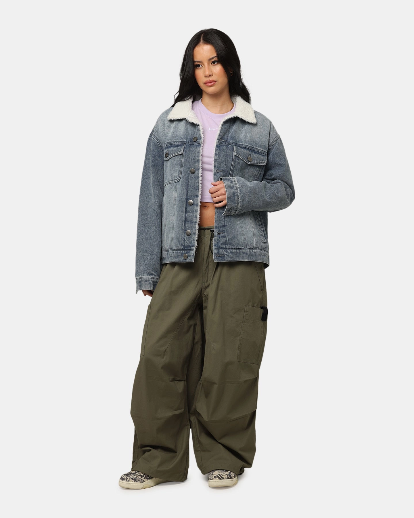 Recommend Saint Morta Sherpa Boxy Denim Jacket Dirty Denim