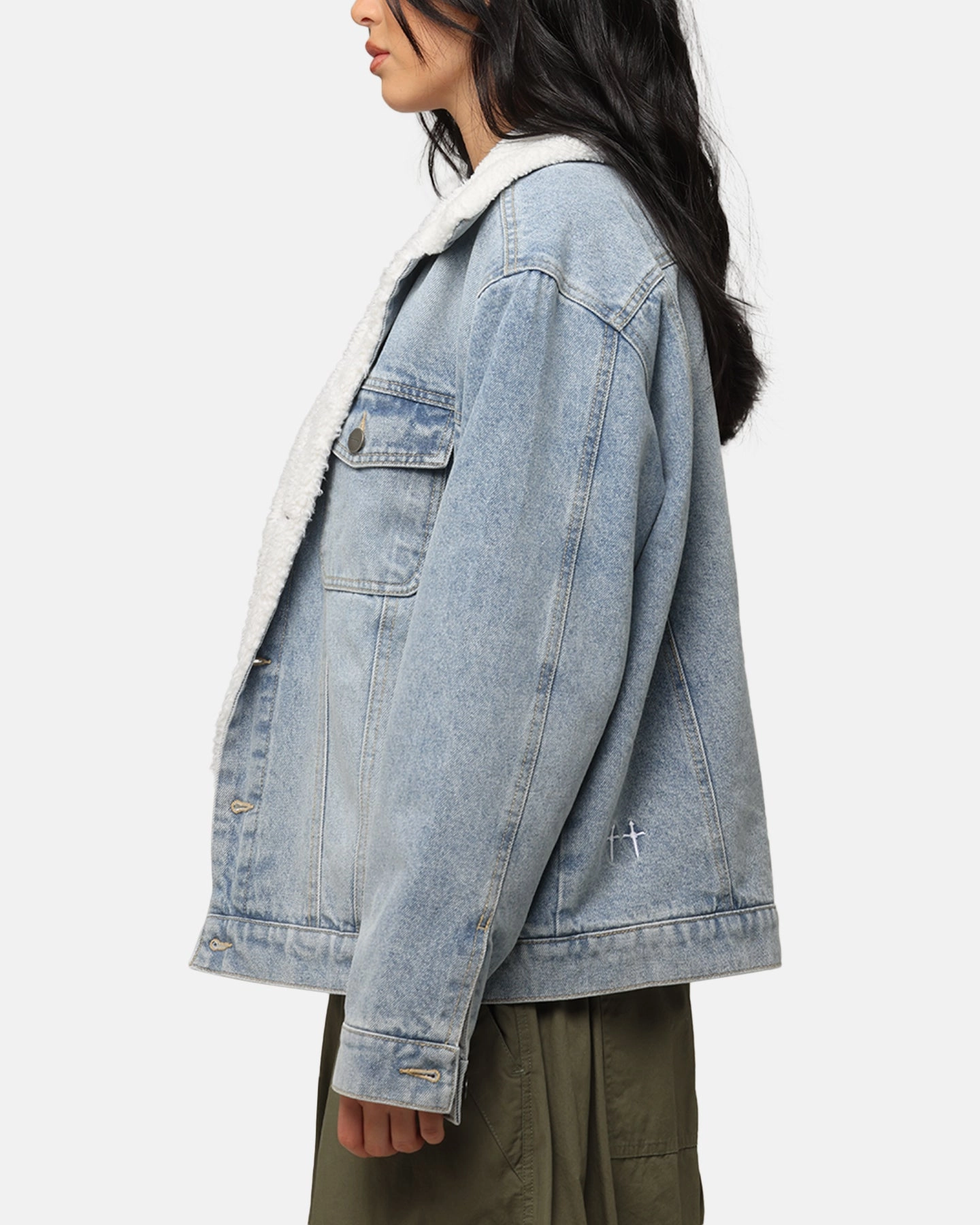 Saint Morta Sherpa Boxy Denim Jacket Superwash Blue Commemorate