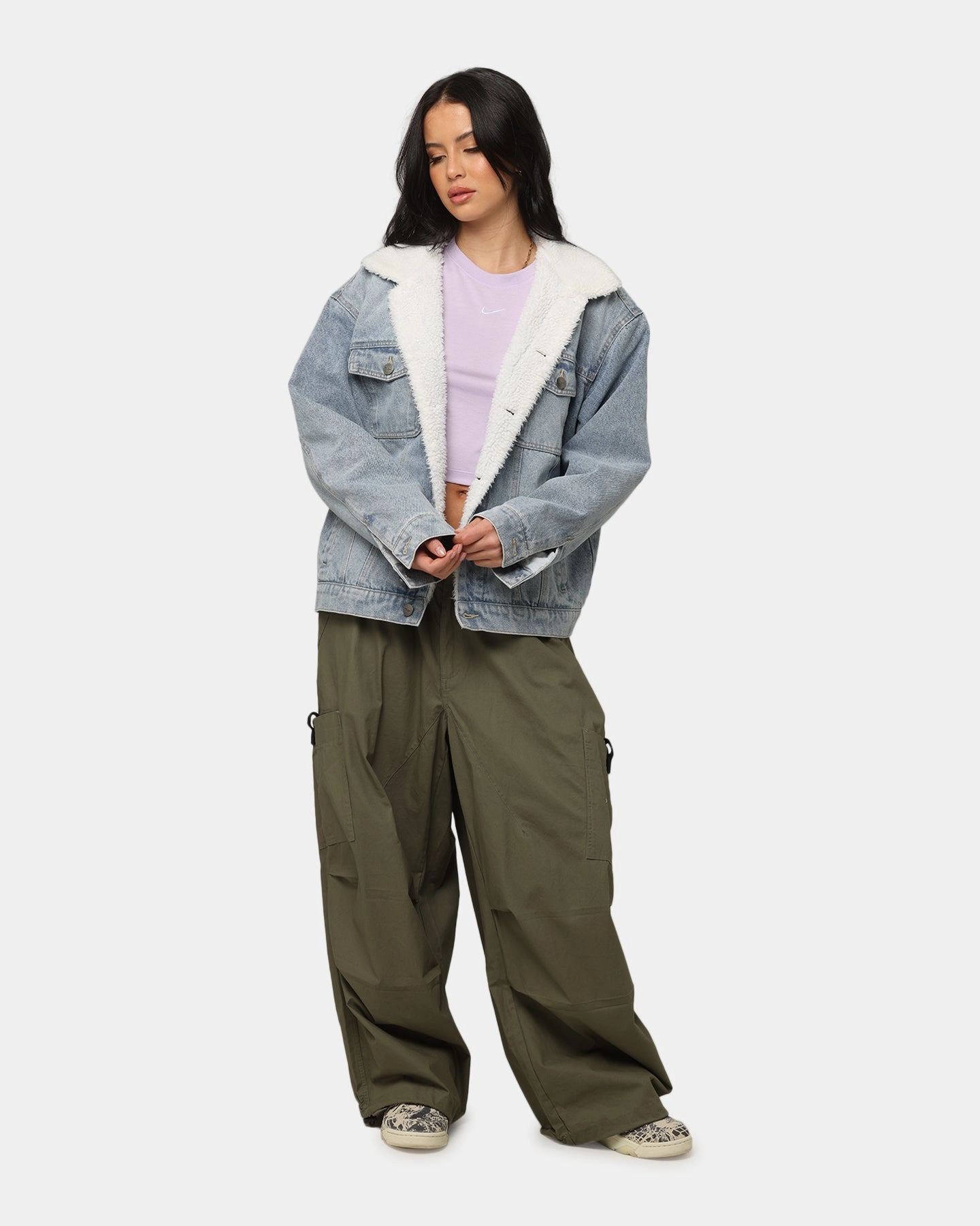 Modern Look Saint Morta Sherpa Boxy Denim Jacket Superwash Blue