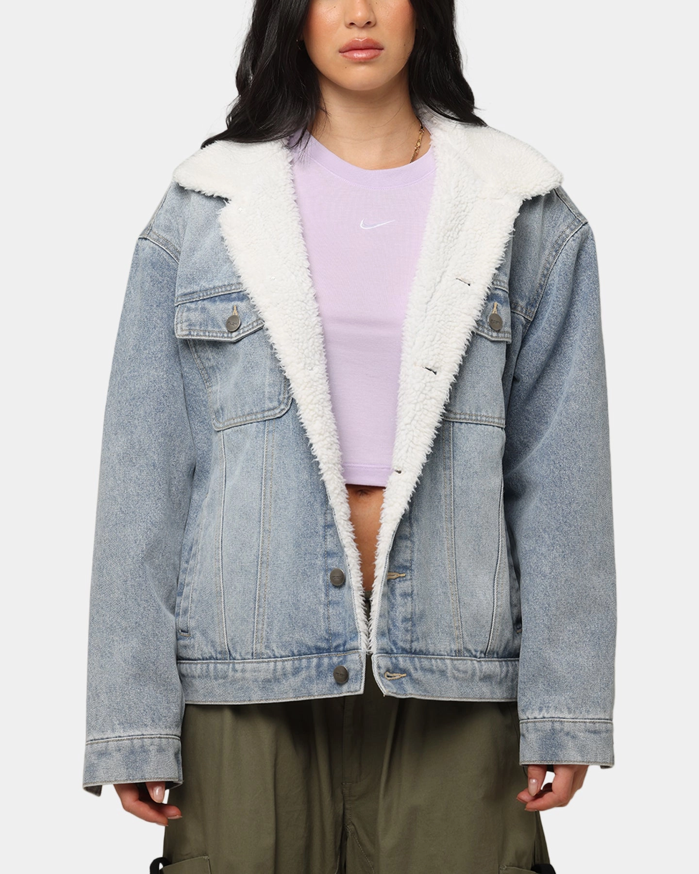 Saint Morta Sherpa Boxy Denim Jacket Superwash Blue New Arrival popular in America